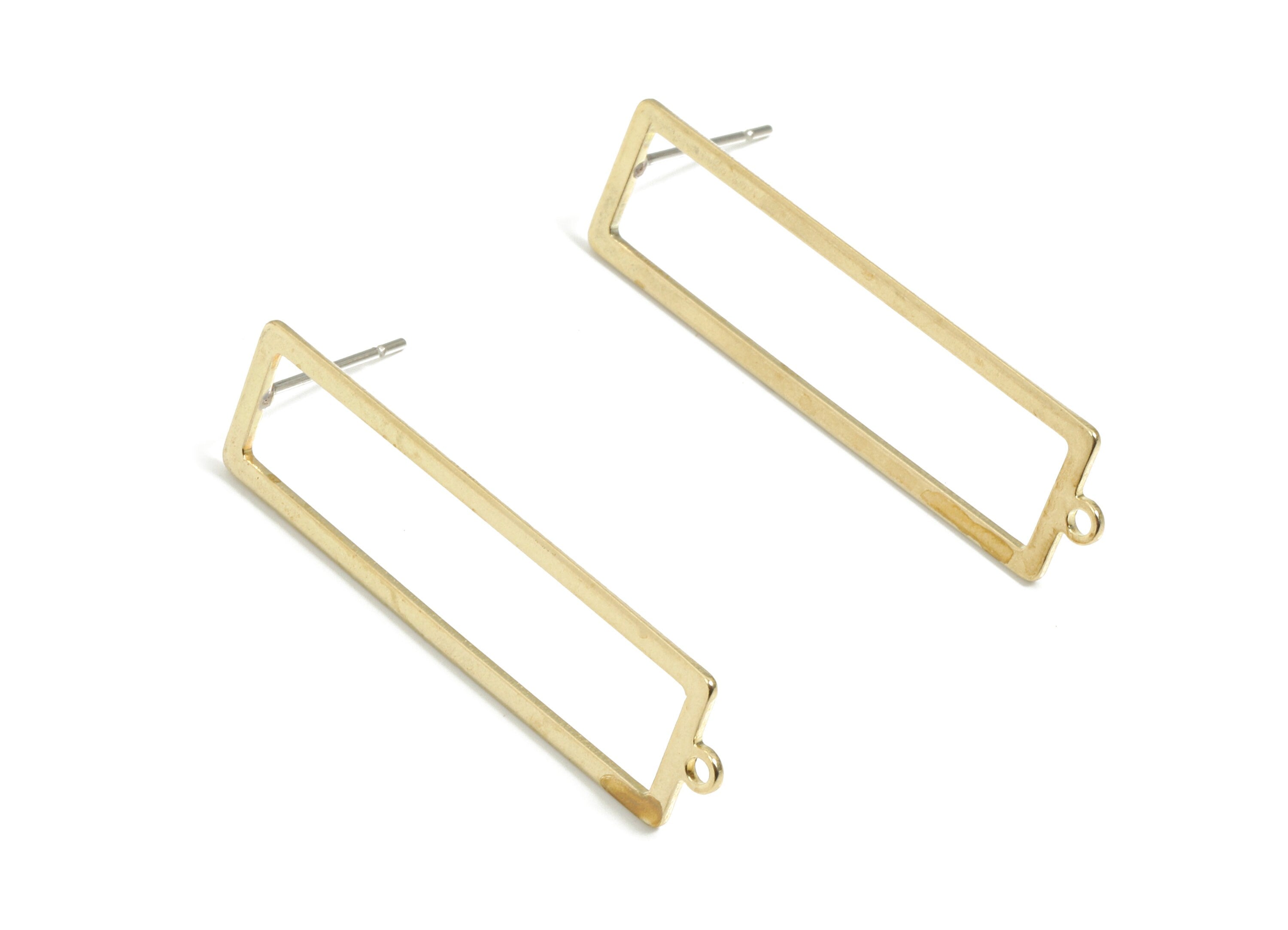 Brass Rectangle Earring Stud - Raw Brass Rectangle Post - Surgical Stud - Earring Post - Jewellery Supplies - 37.82x10.24x0.91mm - PP3524 - DOMEDBAZAAR