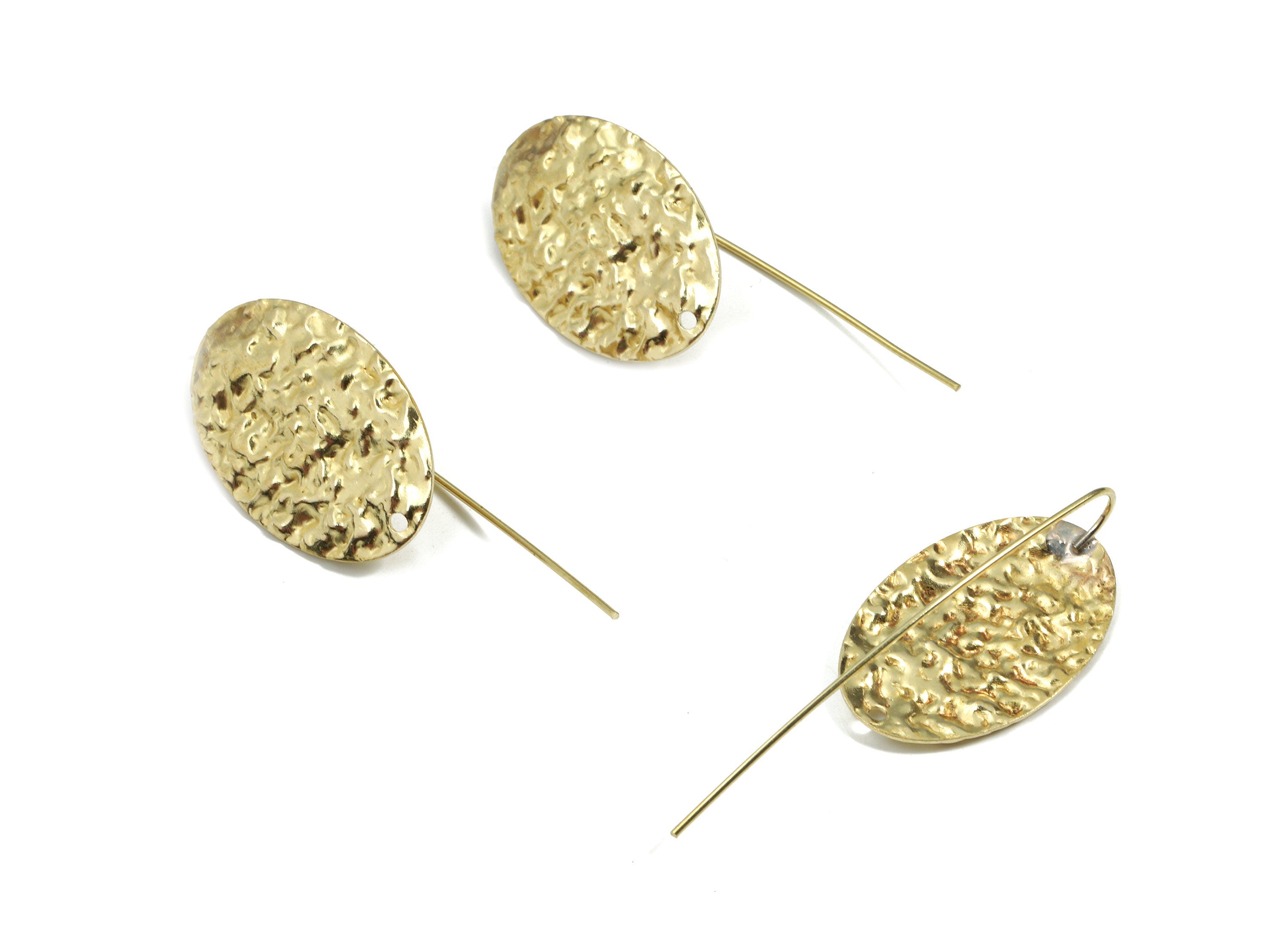 Brass Oval Earring Wire - Raw Brass Wavy Oval Earring Hook - Earring Hook - Jewelry Supplies - 44.5x17.23x0.55mm - PP3501 - DOMEDBAZAAR