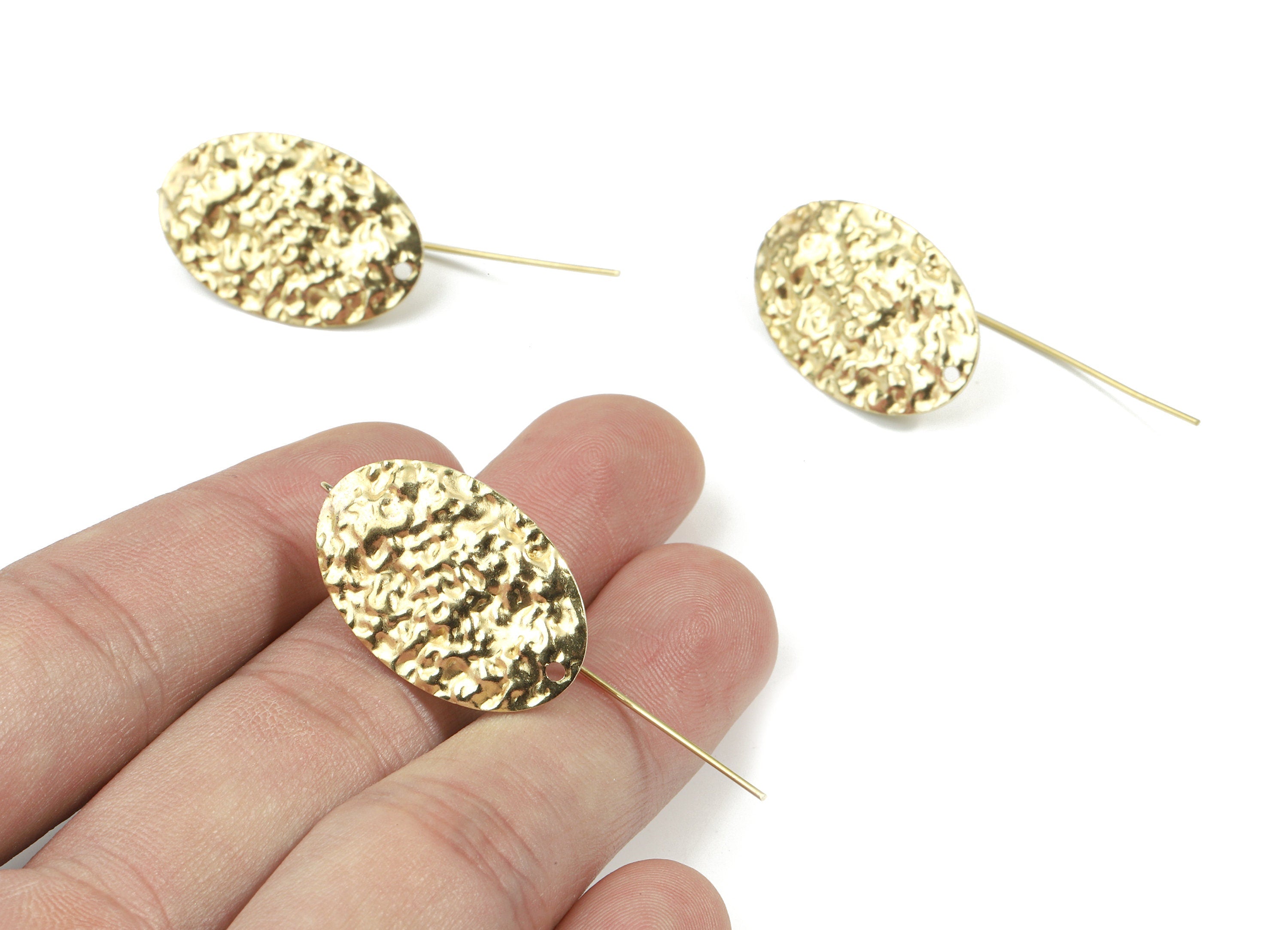 Brass Oval Earring Wire - Raw Brass Wavy Oval Earring Hook - Earring Hook - Jewelry Supplies - 44.5x17.23x0.55mm - PP3501 - DOMEDBAZAAR