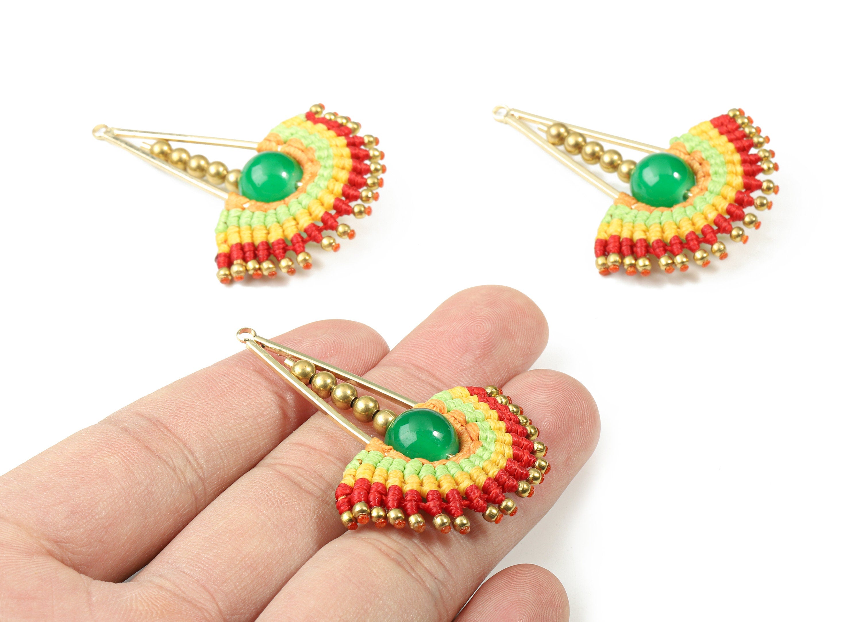 Tassels Macrame Earrings - Brass Bohemian Fan Earring - Gypsy Drop Earrings - Tassel Findings  - Jewelry Supplies - 51.74x37x10.1mm - TS1140 - DOMEDBAZAAR