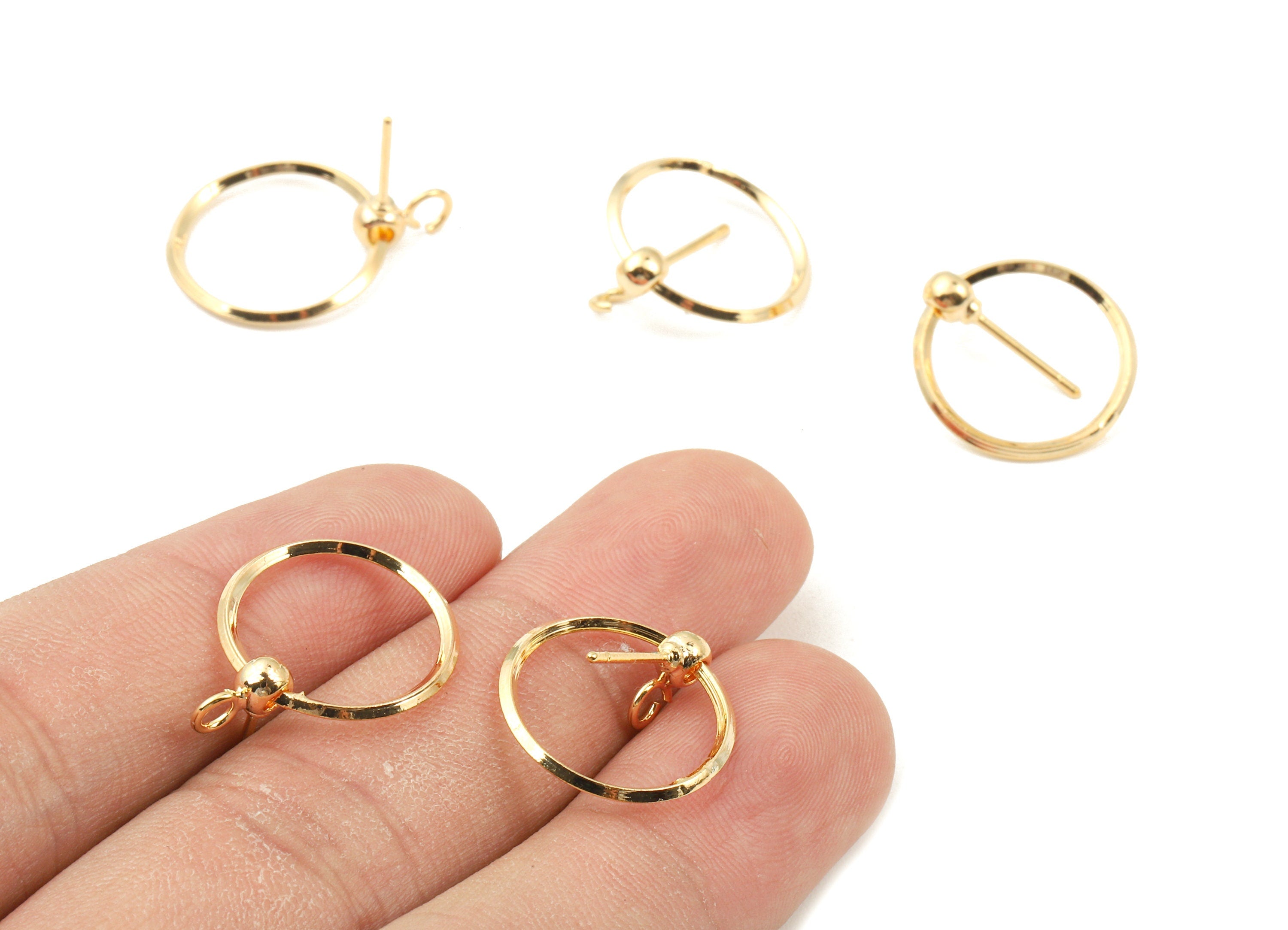 Brass Hoop Earing Post White Loop - Brass Hoop Earring Stud - 18K Real Gold Plated Brass - Jewelry Supplies - 17.56x16.52x7.65mm - RGP2325 - DOMEDBAZAAR