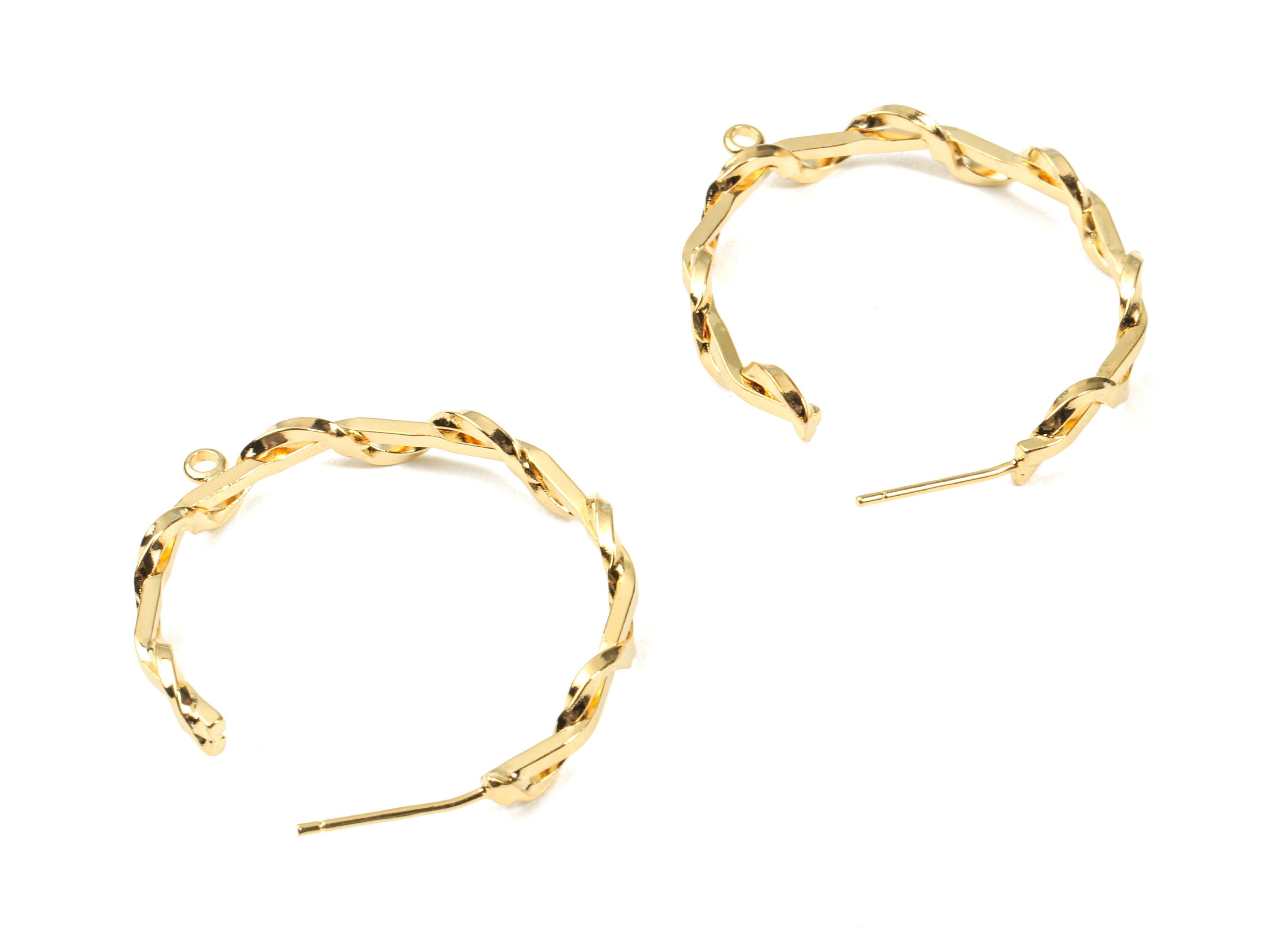 Brass C Rope Earing Stud White Loop - Brass Rope Wire Earring Post - 18K Real Gold Plated Brass - 33.48x4.55x4.88mm - RGP2327 - DOMEDBAZAAR