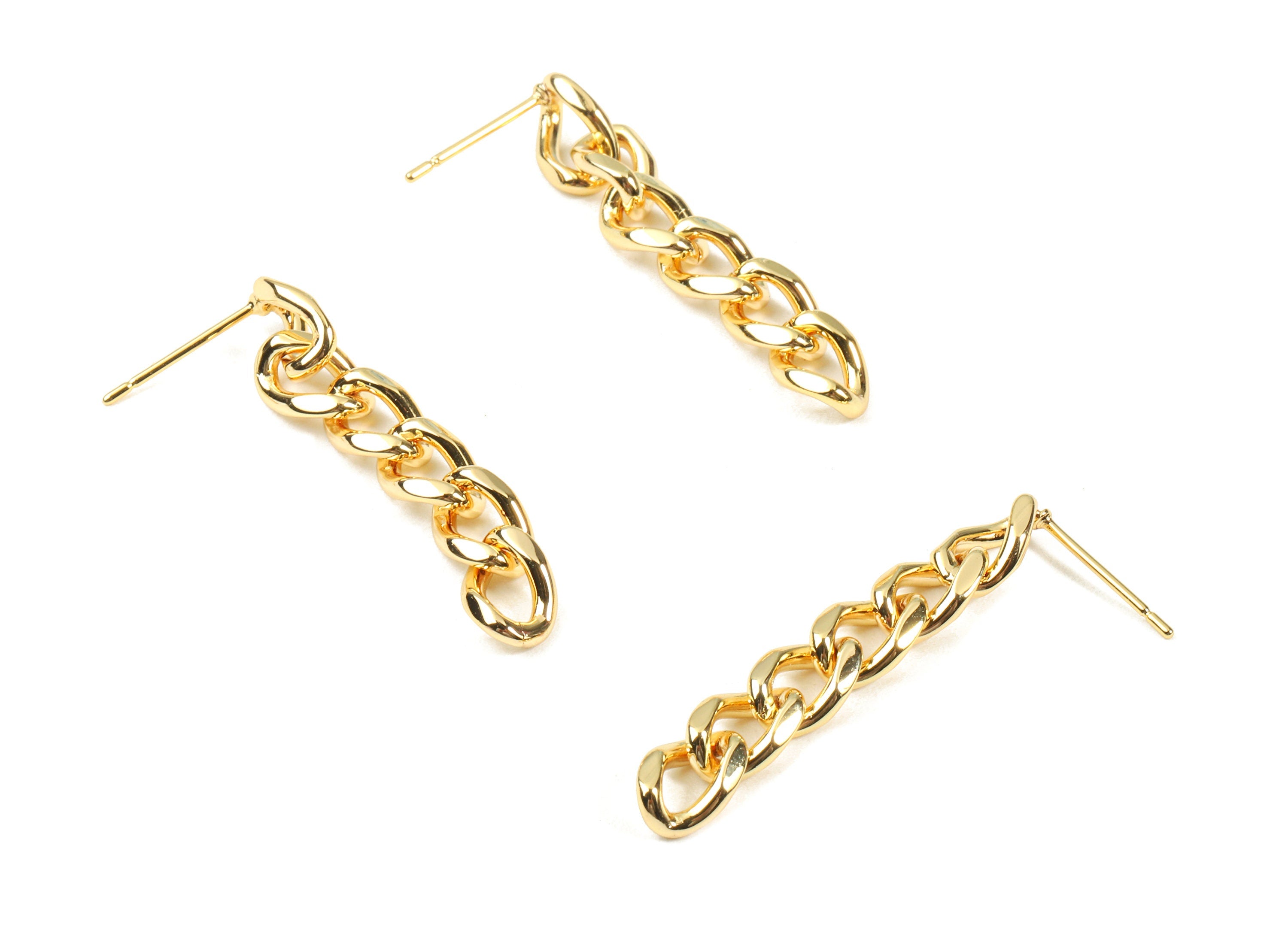 Brass Curb Chain Tassel Earring Stud - Tassel Chain Earring Post - 18K Real Gold Plated Brass - Jewelry Supplies - 35.95x5.7x3.1mm - RGP2337 - DOMEDBAZAAR