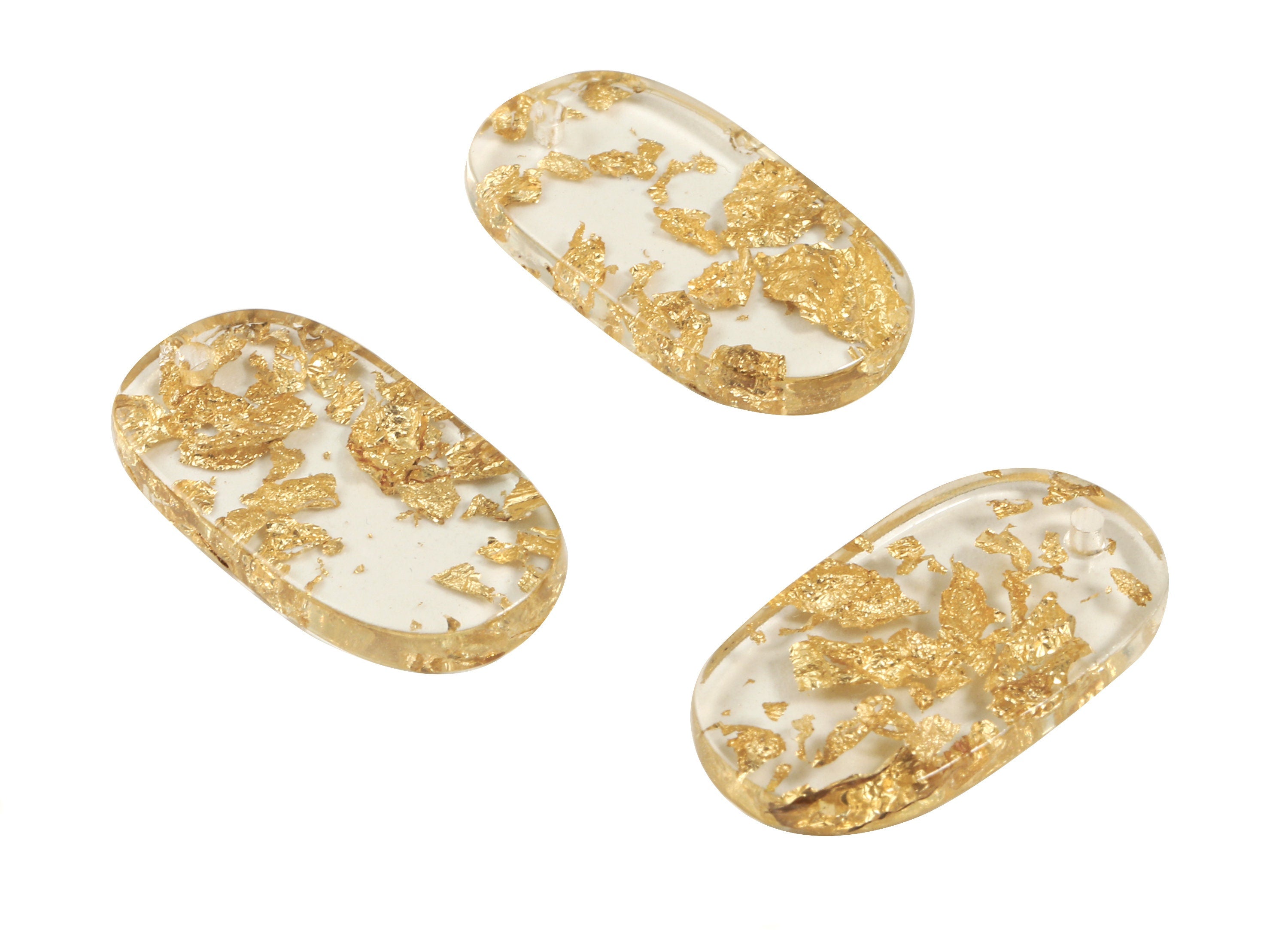 Acetate Oval Charms - Oval Earrings and Pendant - Gold Foil & Confetti - Earring Findings - Color Code:A255 - 26.63x13.9x2.7mm - AC1156-A255 - DOMEDBAZAAR
