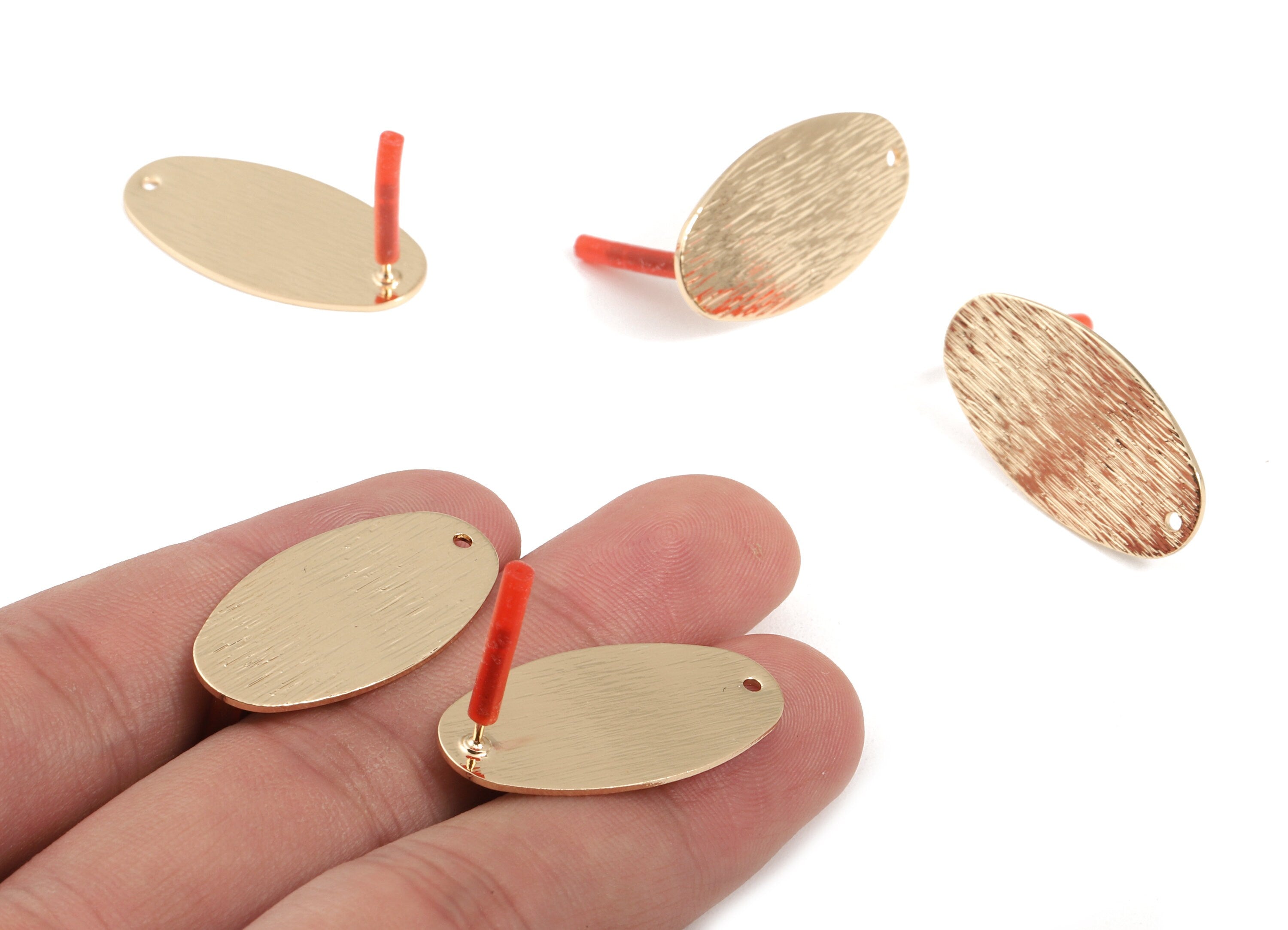 Brass Oval Earring Post - Brass Textured Oval Earring Stud - KC Gold Tone Plated Brass - Jewelry Supplies - 29.47x15.3x0.8mm - PP3020 - DOMEDBAZAAR