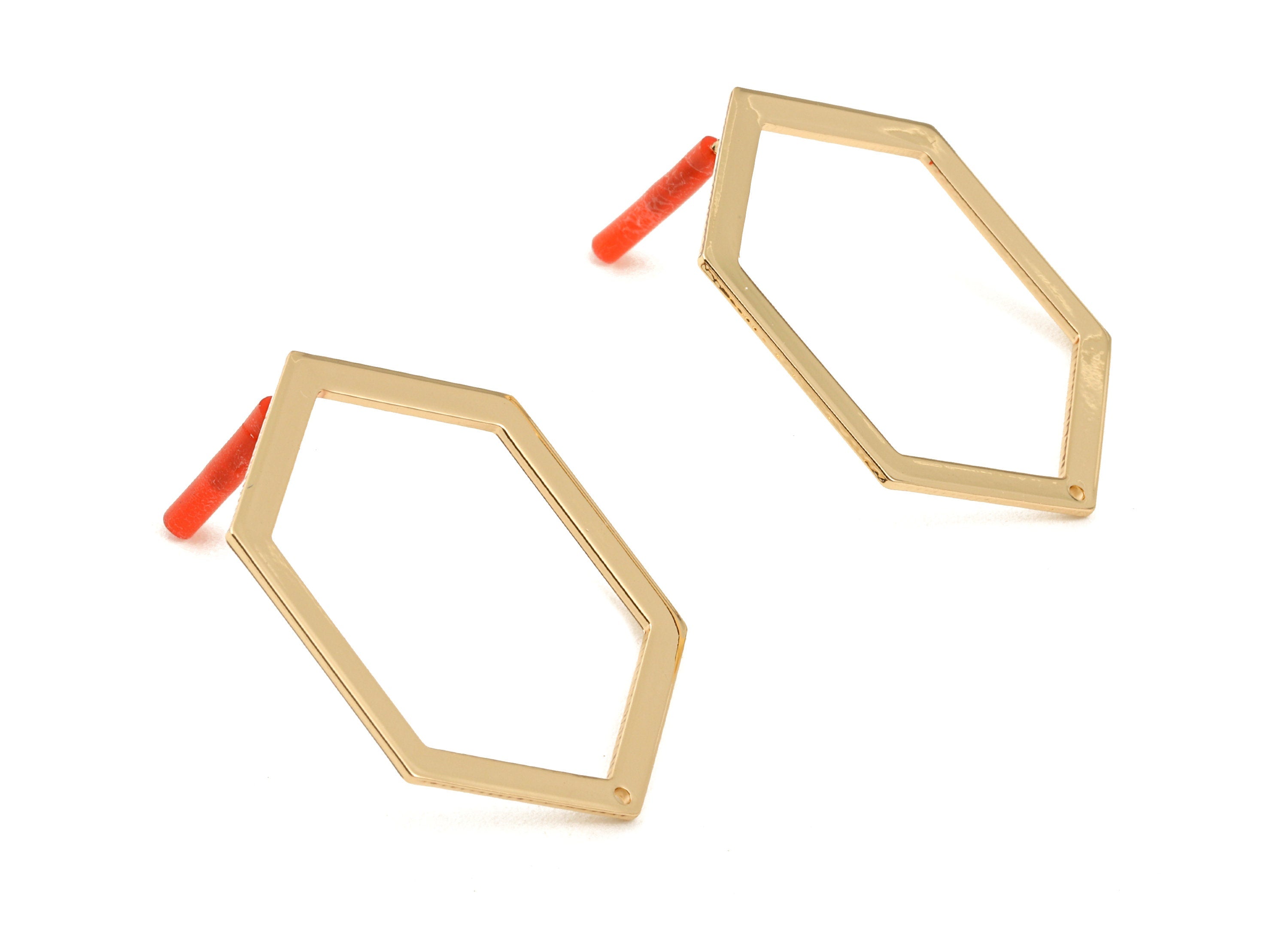 Brass Hexagon Earring Post - Brass Hexagon Earring Stud - Gold Tone Plated Brass - Earring Post - Jewelry Supplies - 39x29x1mm - PP3031 - DOMEDBAZAAR