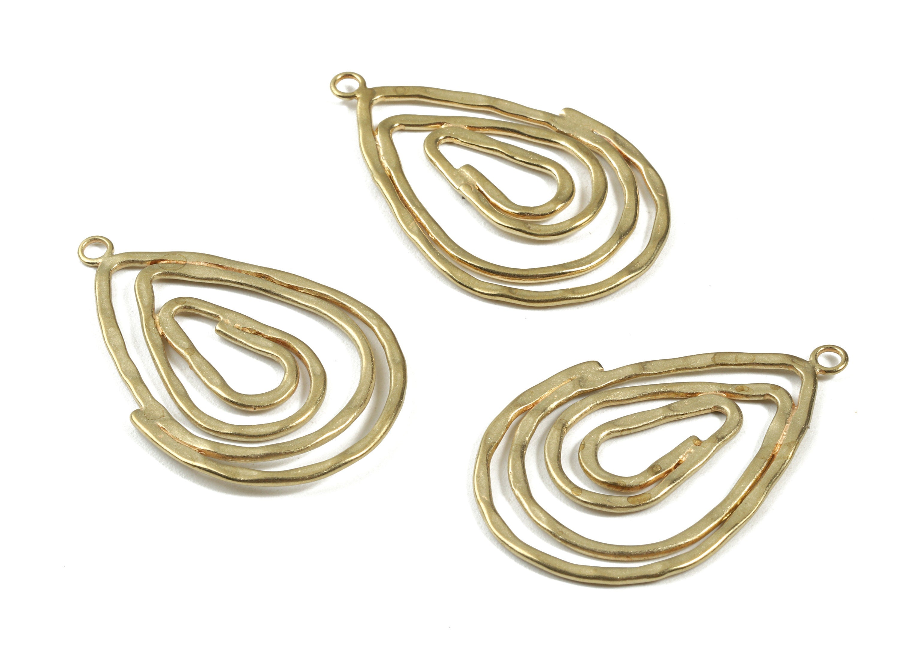 Brass Drop Charms - Raw Brass Drop Hammered Wire Charms and Pendant - Brass Drop Necklace - Jewelry Supplies - 40.52x25.98x1.3mm - PP3044 - DOMEDBAZAAR