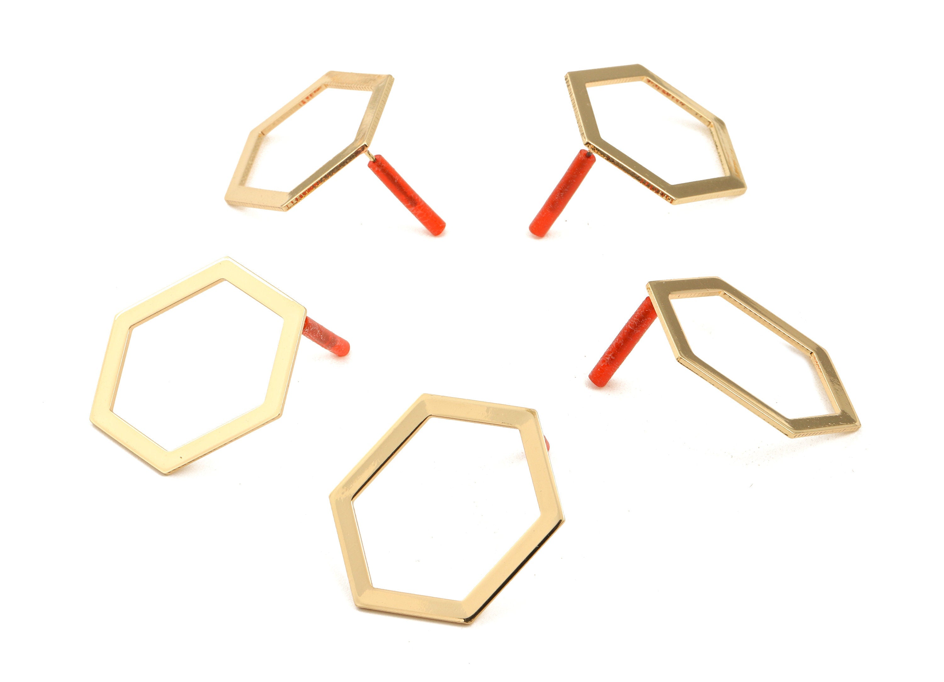 Brass Hexagon Earring Post - Brass Hexagon Earring Stud - Gold Tone Plated Brass - Earring Post - Jewelry Supplies - 33x24x1mm - PP3024 - DOMEDBAZAAR