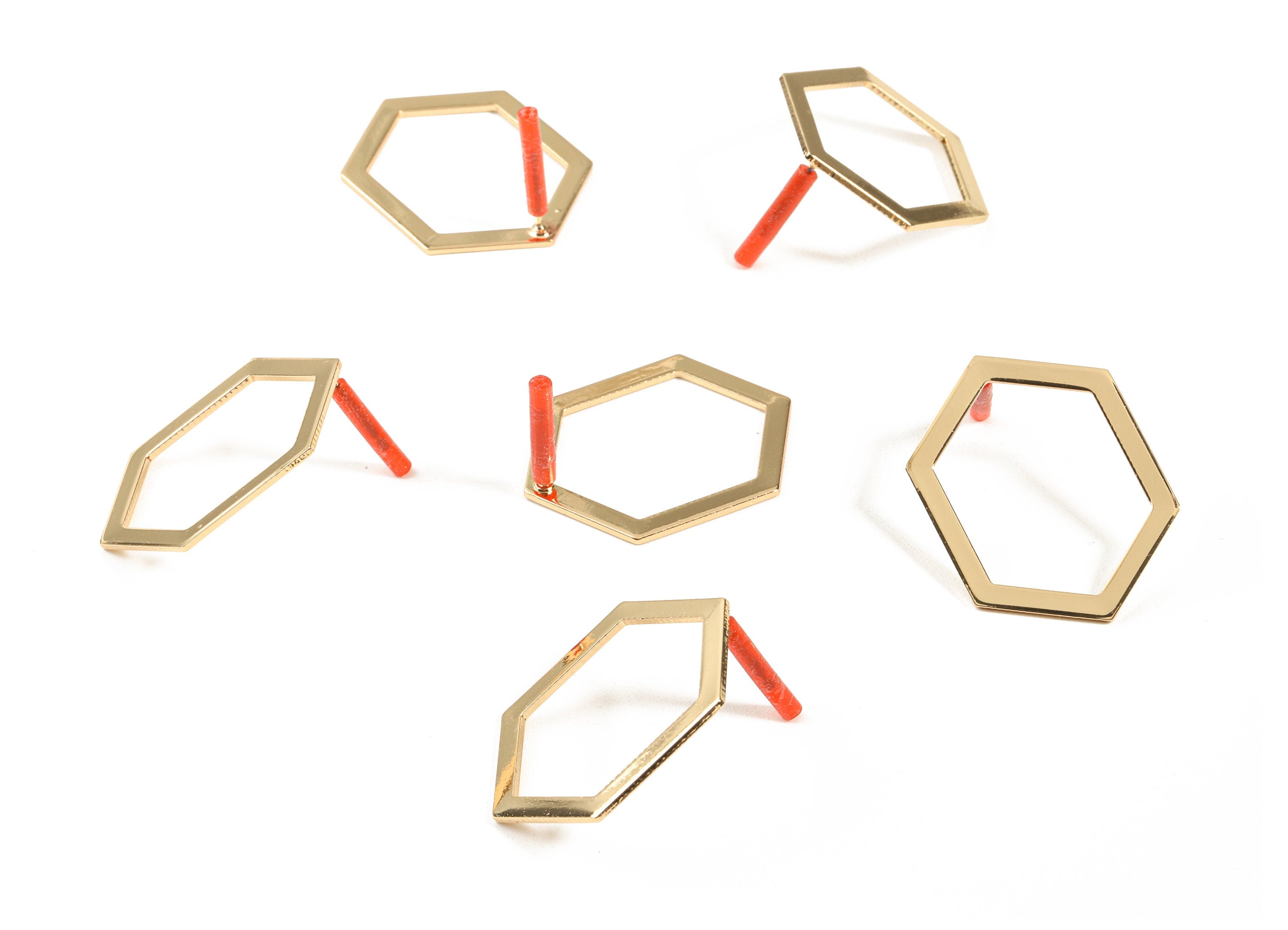 Brass Hexagon Earring Post - Brass Hexagon Earring Stud - Gold Tone Plated Brass - Earring Post - Jewelry Supplies - 33x24x1mm - PP3024 - DOMEDBAZAAR