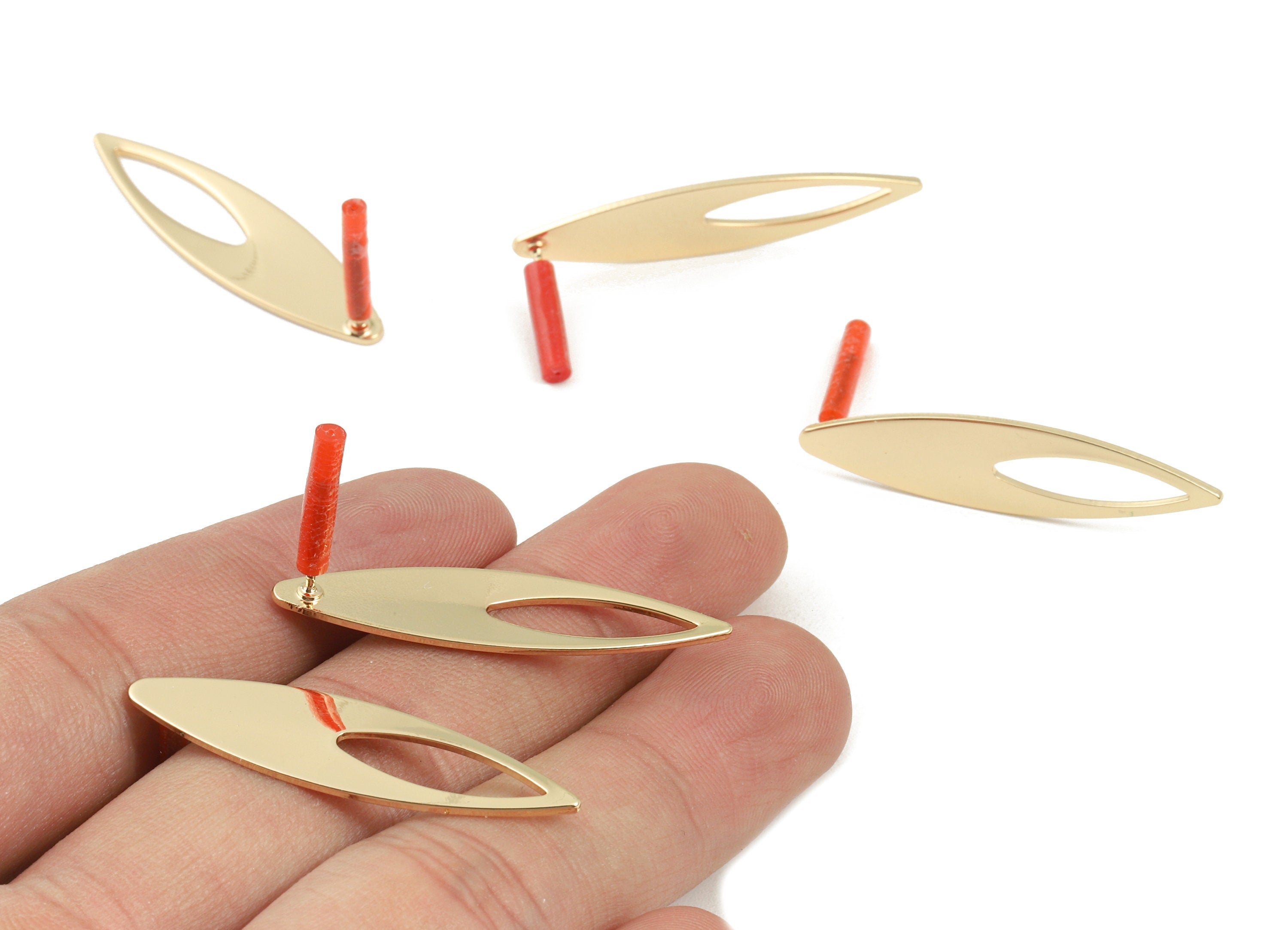 Brass Rhombus Earring Post - Brass Rhombus Earring Stud - Gold Tone Plated Brass - Earring Post - Jewelry Supplies - 37.5x10x0.8mm - PP3039 - DOMEDBAZAAR