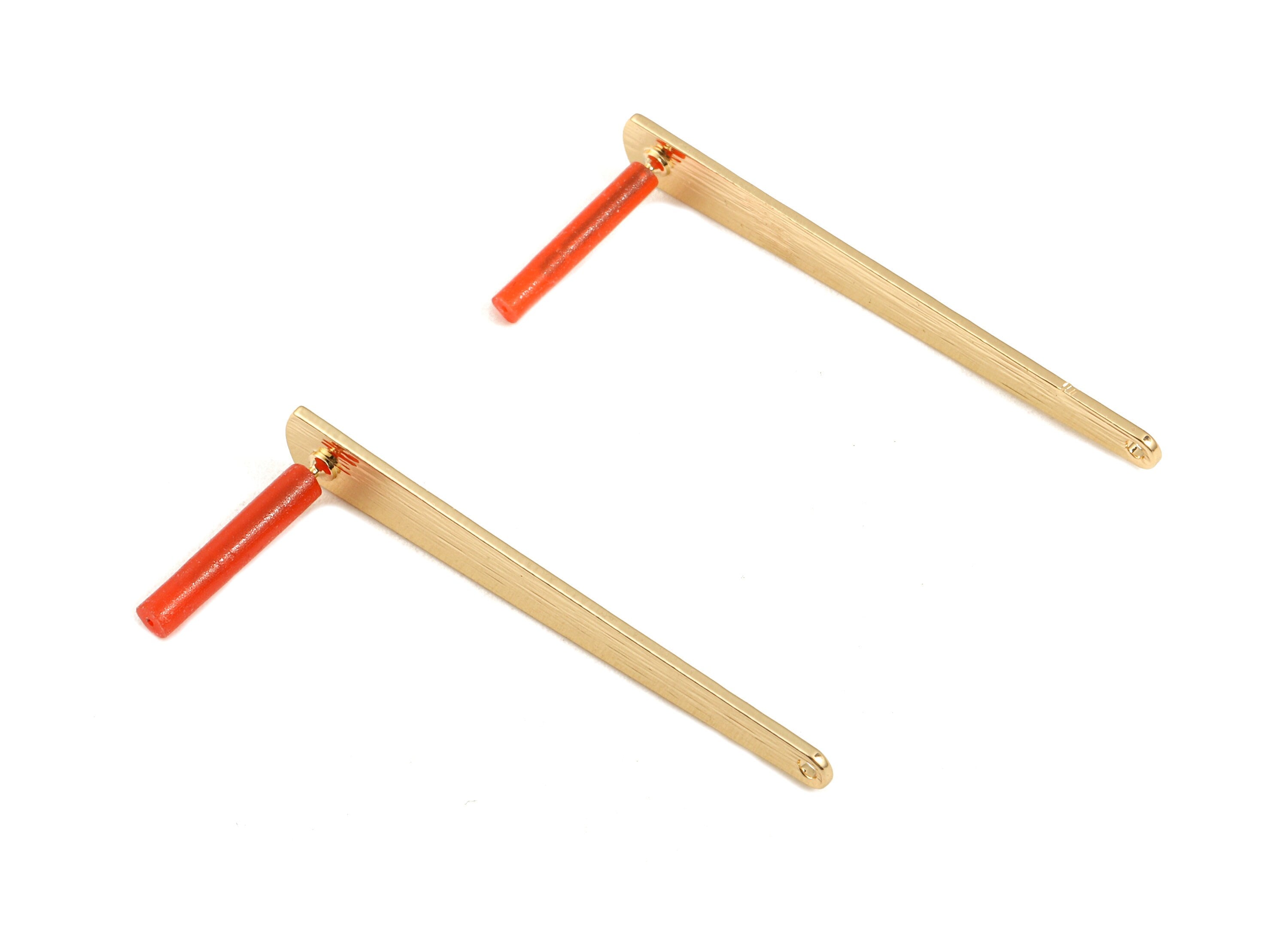 Brass Oval Earring Post - Brass Textured Oval Earring Stud - Gold Tone Plated Brass - Jewelry Supplies - 42.9x5.78x0.84mm - PP3037 - DOMEDBAZAAR