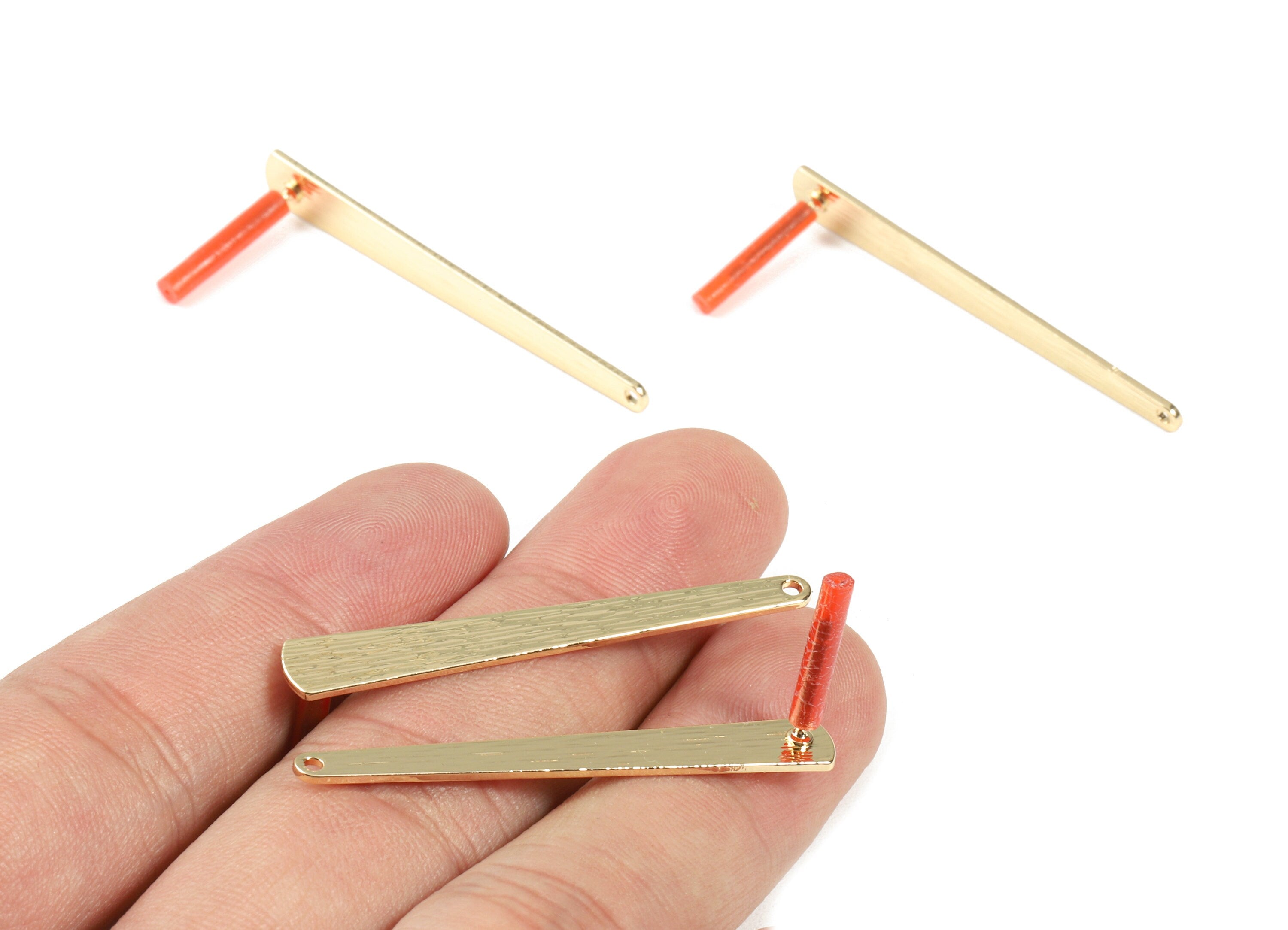 Brass Oval Earring Post - Brass Textured Oval Earring Stud - Gold Tone Plated Brass - Jewelry Supplies - 42.9x5.78x0.84mm - PP3037 - DOMEDBAZAAR