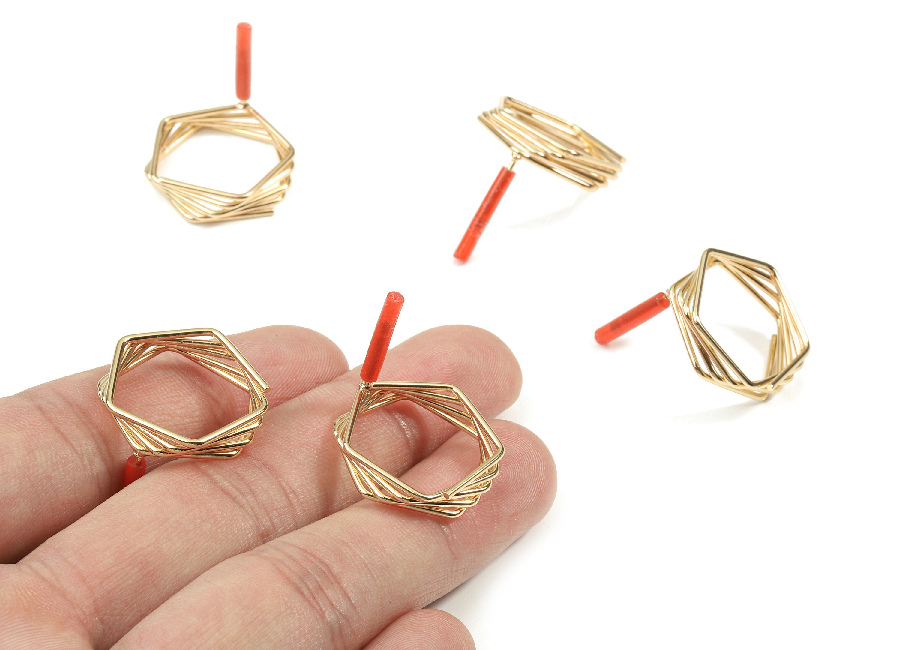 Brass Pentagon Earring Post - Gold Pentagon Stud Earring - Pentagon Wires Earring - Surgical Stud - Jewelry Supplies - 23x4.3x1.5mm - PP3532 - DOMEDBAZAAR