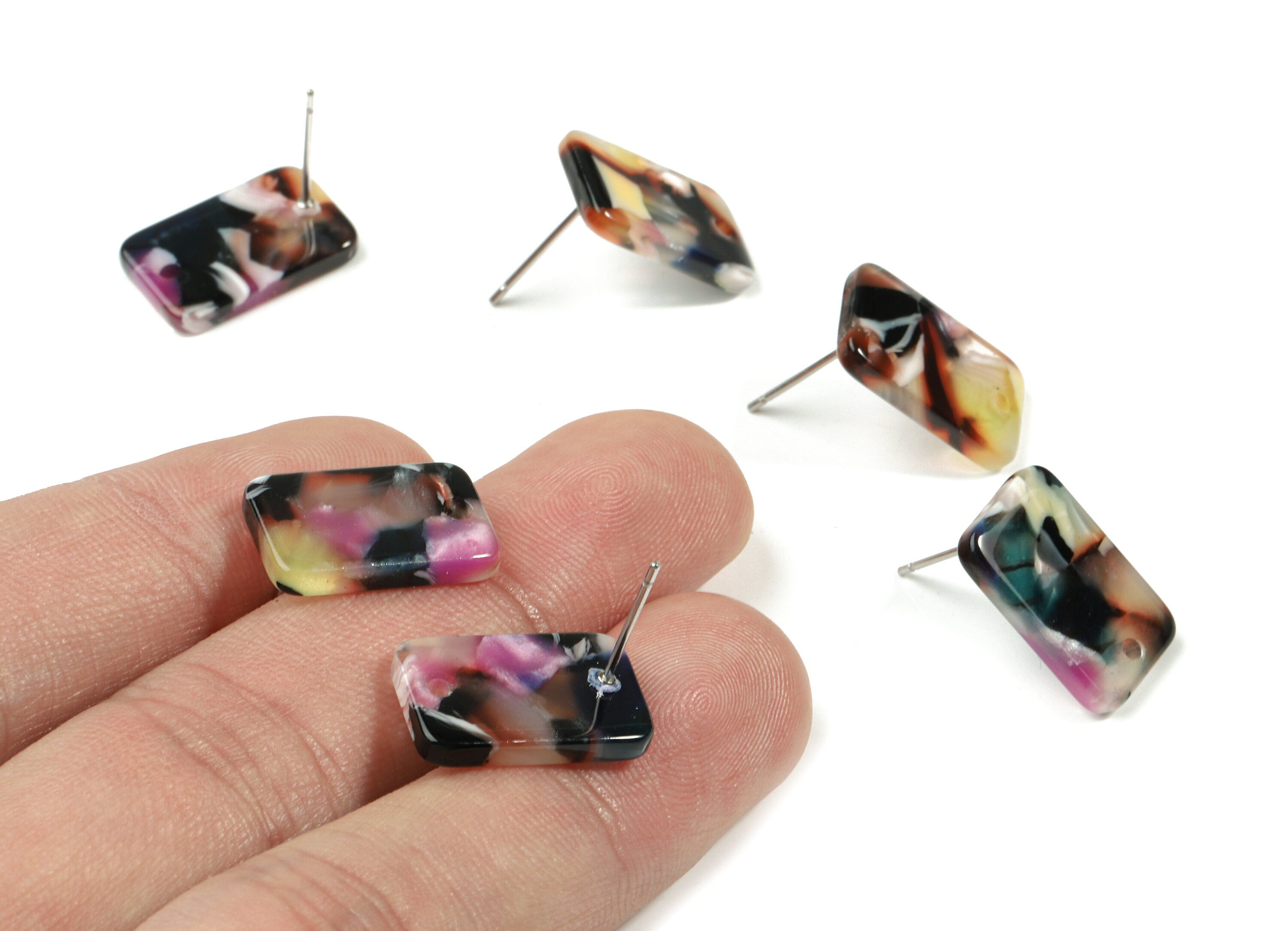 Acetate Rectangle Earring Post - Rectangle Earring Stud - Stainless Stud - Jewelry Supplies - Color Code: A11 - 16.9x10.9x2.7mm - AC1579-A11 - DOMEDBAZAAR