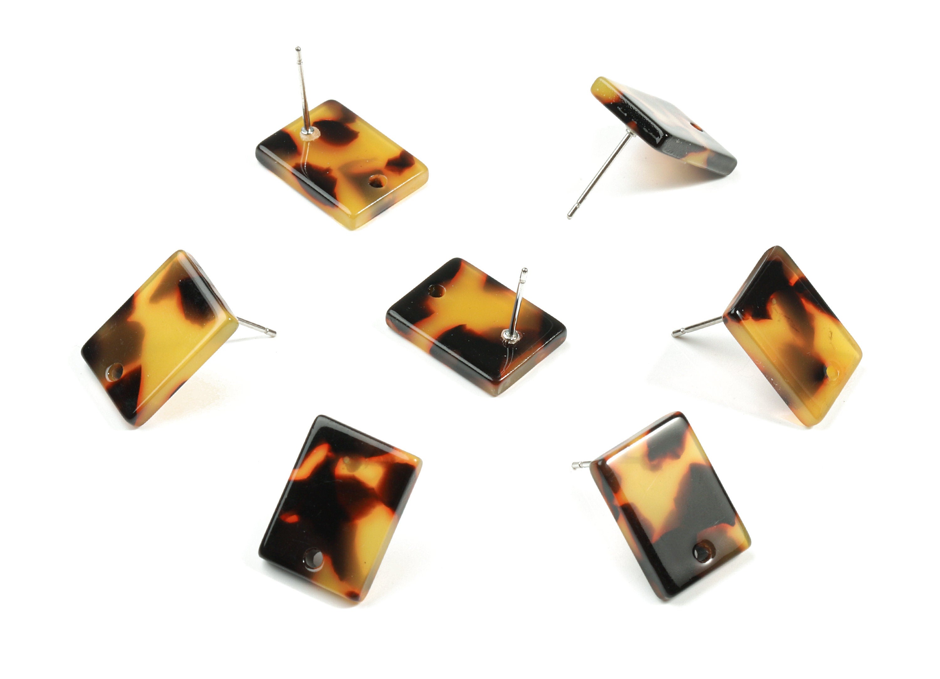 Acetate Rectangle Stud - Tortoise Shell Earring Post - Rectangle Earring Stud - Color Code: A01 - 15.59x11.72x2.72mm - AC1663-A01 - DOMEDBAZAAR