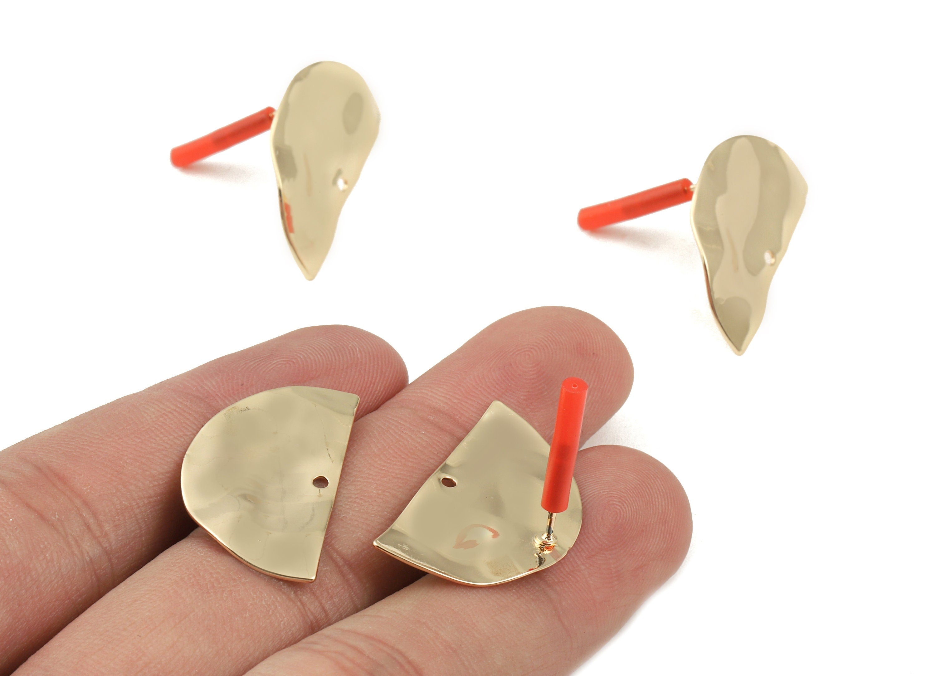 Brass Semicircle Earring Post - Brass Half Moon Earring Stud - Gold Tone Plated Brass - Jewelry Supplies - 29x14.96x0.4mm - PP3018 - DOMEDBAZAAR
