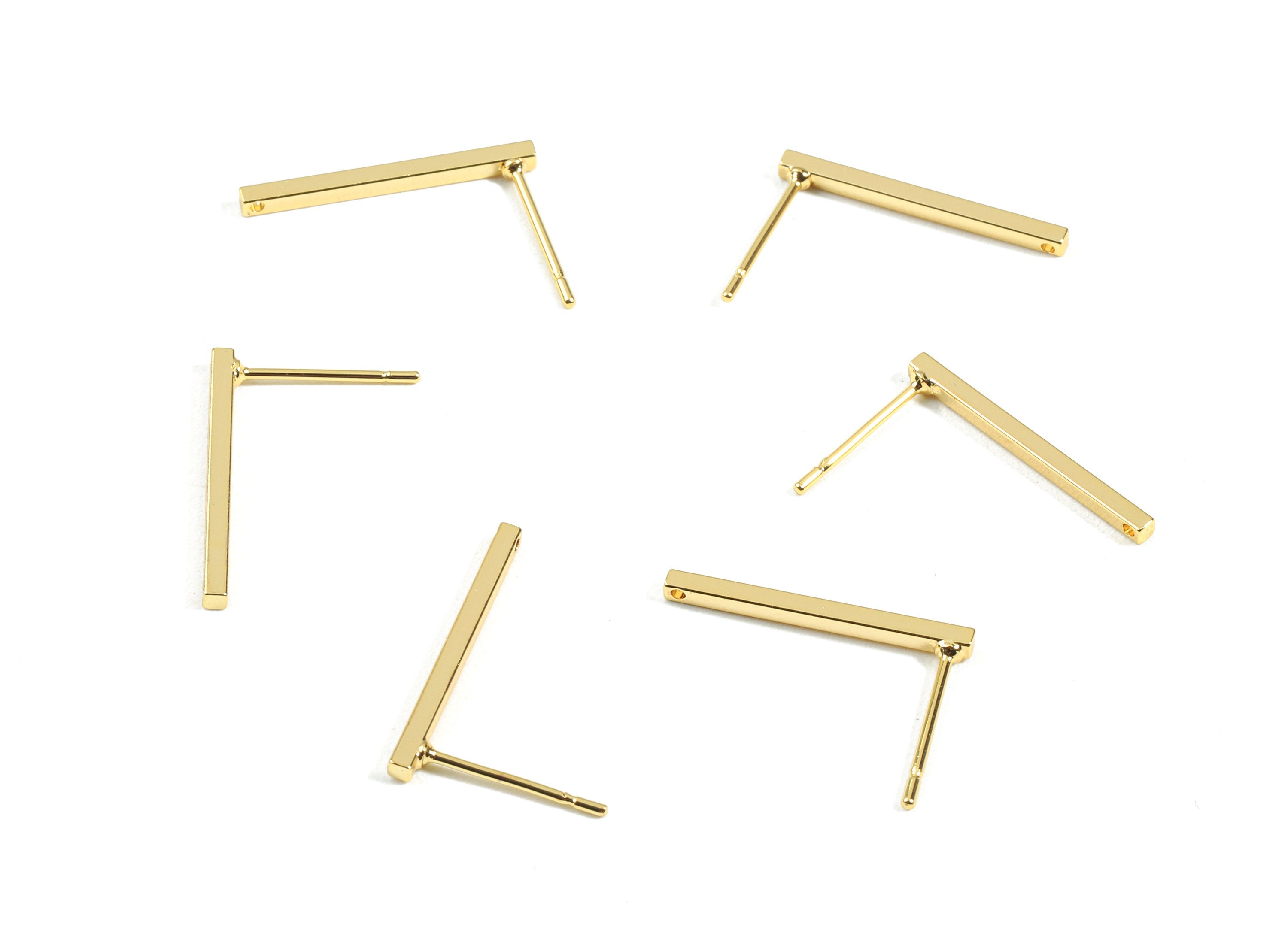 Brass Rectangle Bar Stud - Brass Flat Bar Earring Posts & Ear Studs - 18K Real Gold Plated Brass - Earring Post - 20x1.5x1.5mm - RGP2303 - DOMEDBAZAAR