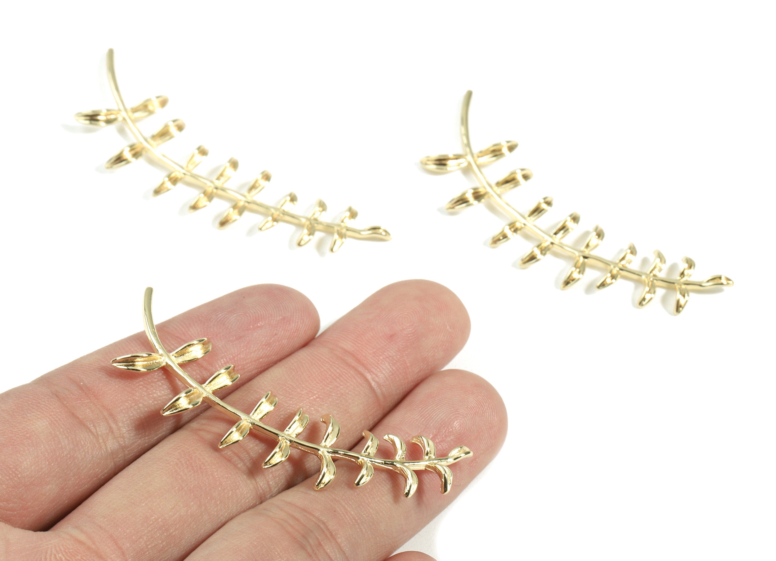 Brass Long Branch Brooch - Gold Brass Branch Brooch - 18K Real Gold Plated Brass - Jewelry Supplies - 61.58x17.04x3.69mm - RGP2389 - DOMEDBAZAAR