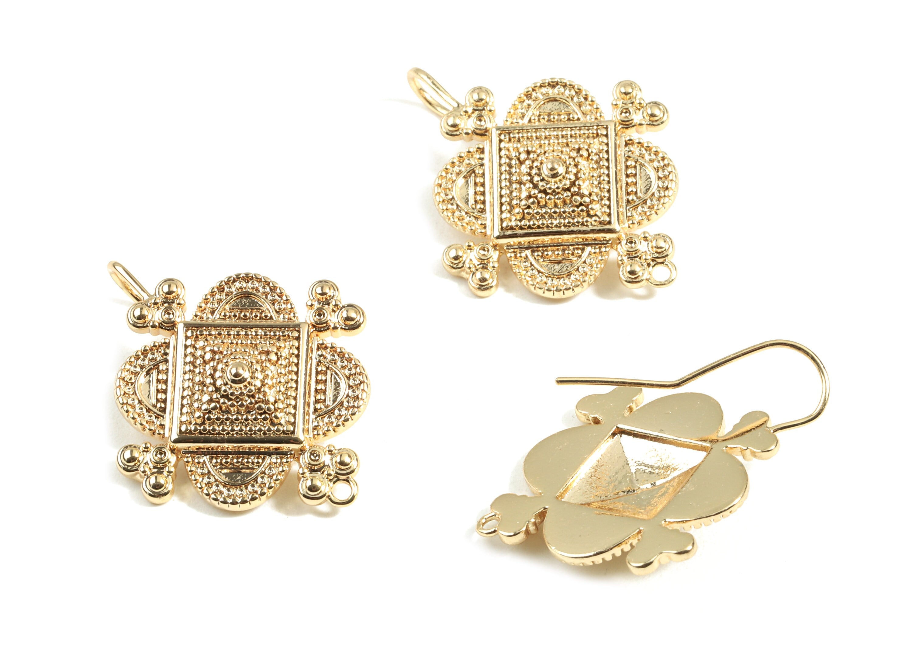 Brass Half Moons Earring Hooks - Brass Square Earring Post - 18K Real Gold Plated Brass - Jewelry Supplies - 32.42x25.02x4.08mm - RGP2371 - DOMEDBAZAAR