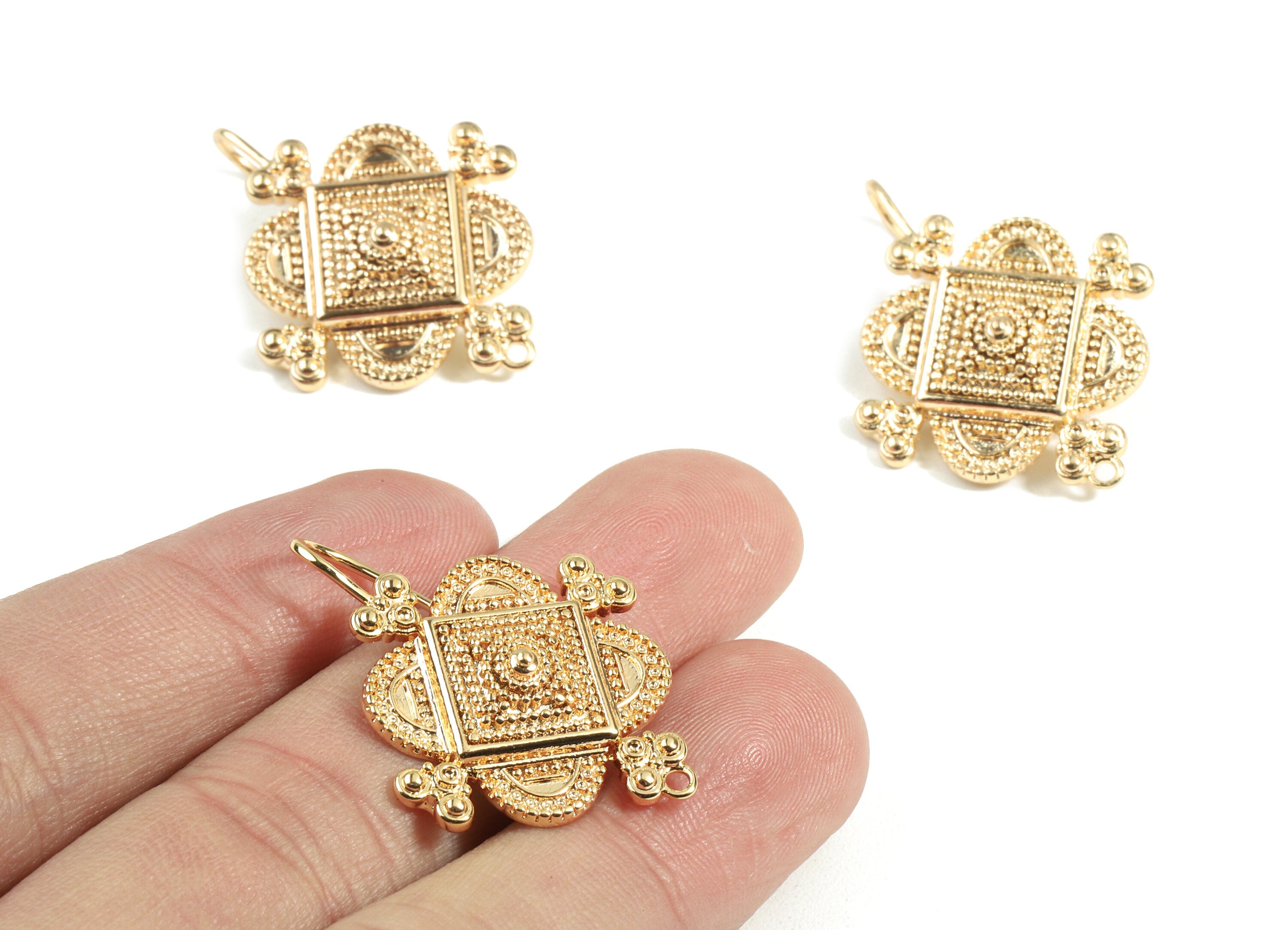 Brass Half Moons Earring Hooks - Brass Square Earring Post - 18K Real Gold Plated Brass - Jewelry Supplies - 32.42x25.02x4.08mm - RGP2371 - DOMEDBAZAAR