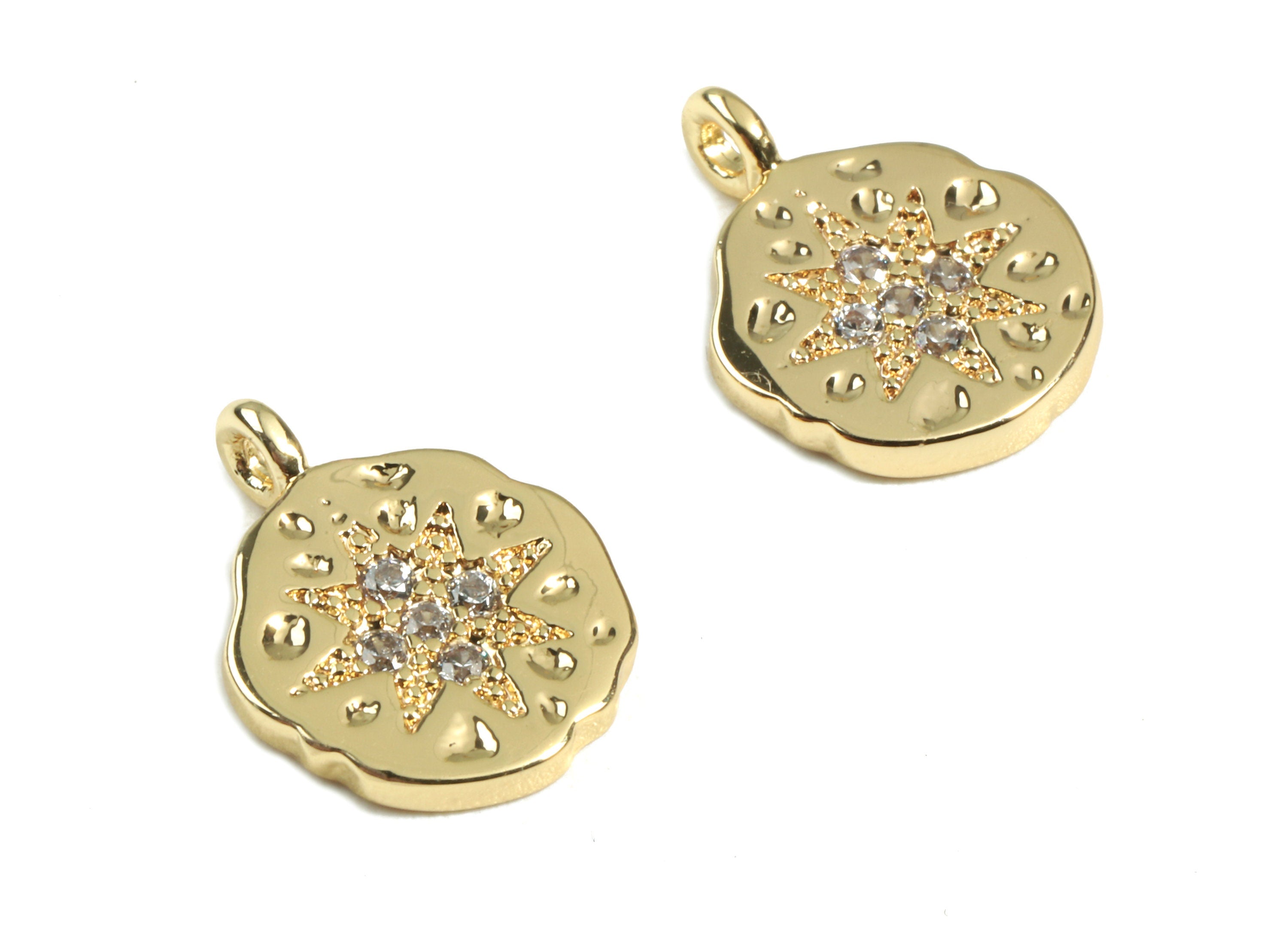 Brass Star Charms With Zircons - Brass Star Earring Bracelet Charms - 18K Real Gold Plated Brass - 13.94x10.57x1.42mm - RGP2434 - DOMEDBAZAAR