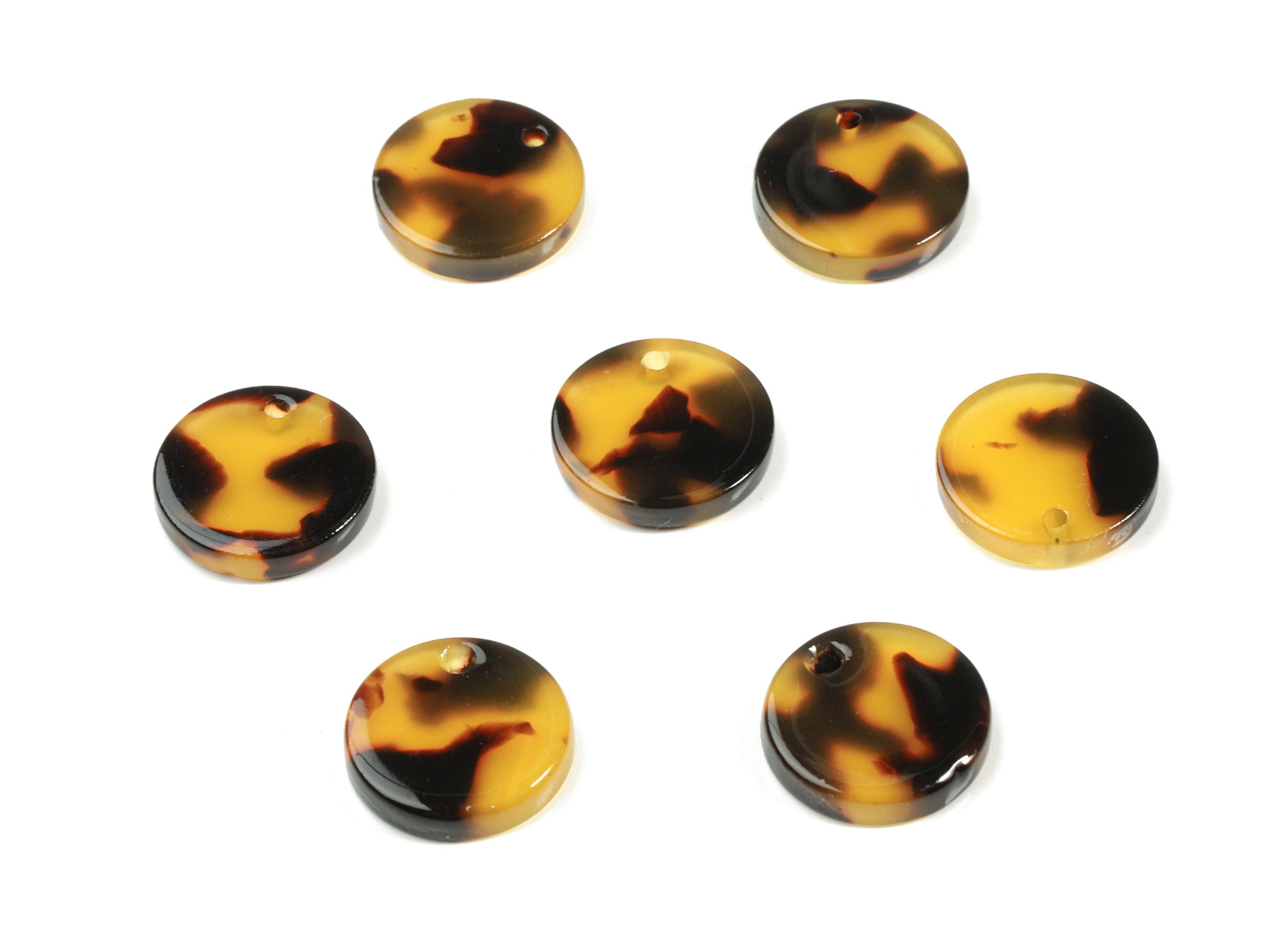 Acetate Round Earring Charms - Tortoise Shell Mini Coin Pendant - Jewelry Supplies - Color Code: A02 - 12.68x12.68x2.64mm - AC1101-A02 - DOMEDBAZAAR
