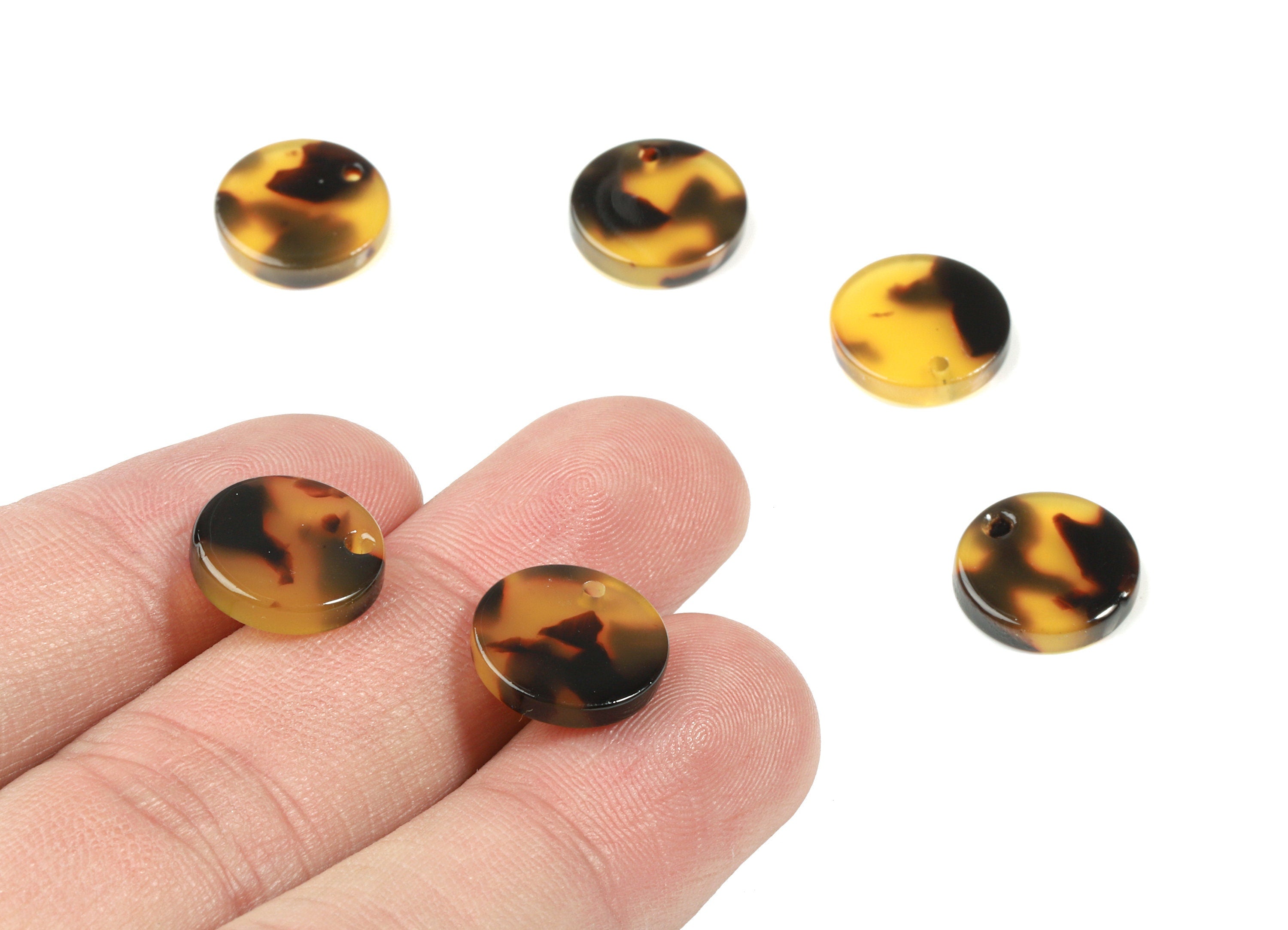 Acetate Round Earring Charms - Tortoise Shell Mini Coin Pendant - Jewelry Supplies - Color Code: A02 - 12.68x12.68x2.64mm - AC1101-A02 - DOMEDBAZAAR