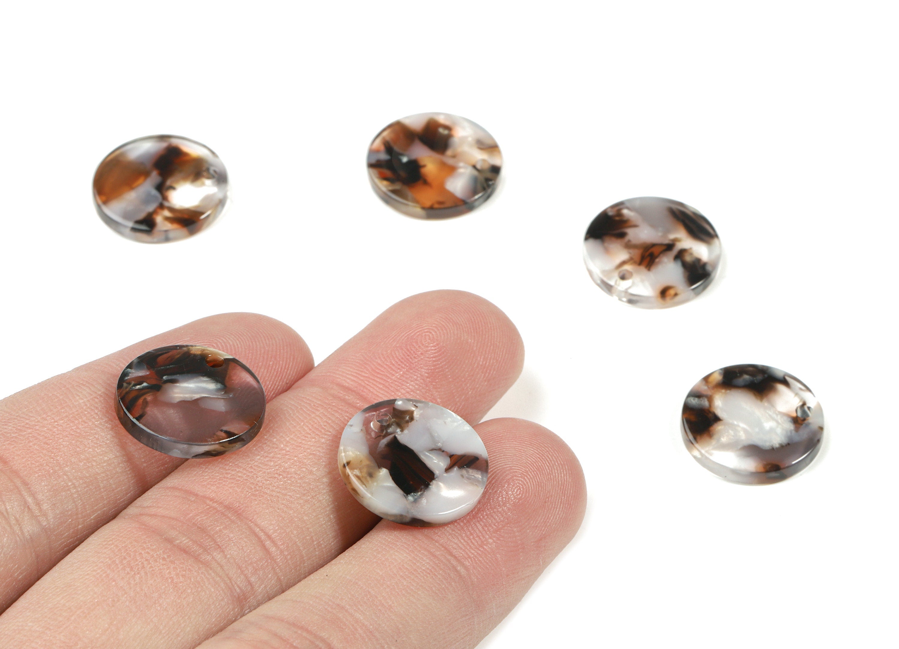 Acetate Round Earring Charms - Mini Coin Pendant - Earring Findings - Jewelry Supplies - Color Code:A412 - 15.61x15.61x2.42mm - AC1064-A412 - DOMEDBAZAAR