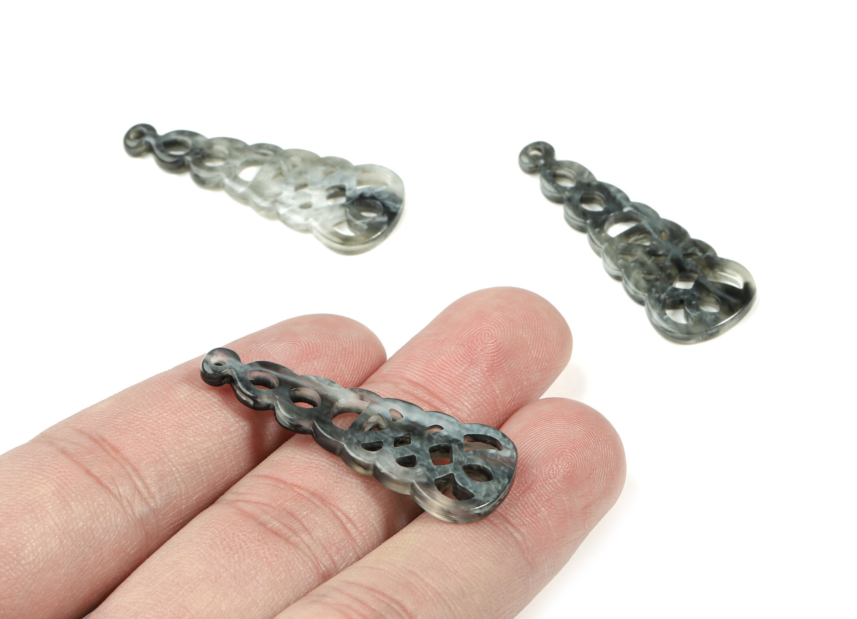 Acetate Unique Earring Charm - Patterned Drop Pendant - Earring Finding - Jewelry Supplies - Color Code:A231 - 39.8x14.7x2.5mm - AC1832-A231 - DOMEDBAZAAR