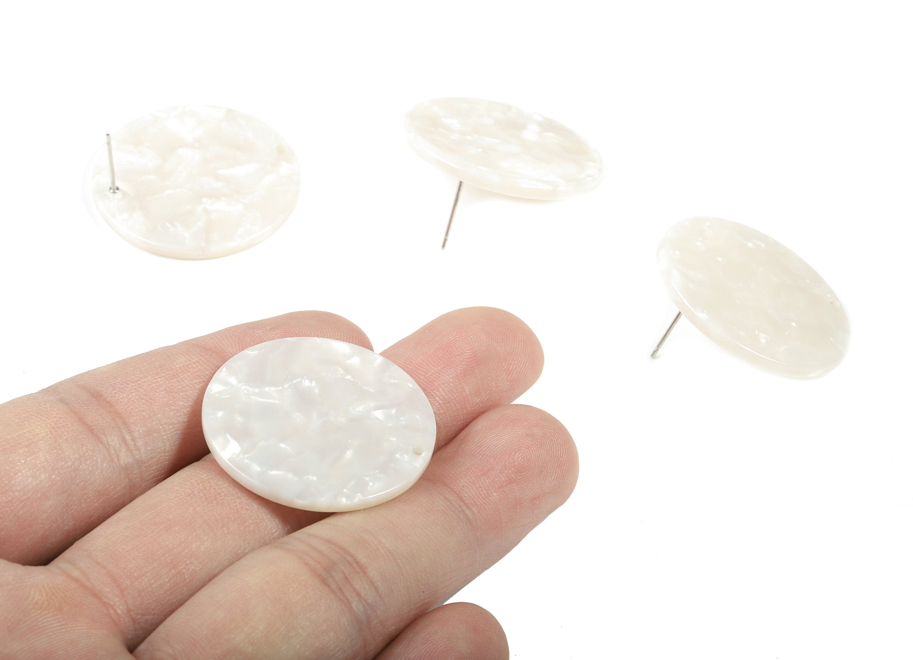 Acetate Round Earring Stud - Ivory Circle Earring Post - Surgical Stud - Jewelry Supplies - Color Code: A12- 30.09x30.09x2.38mm - AC1858-A12 - DOMEDBAZAAR