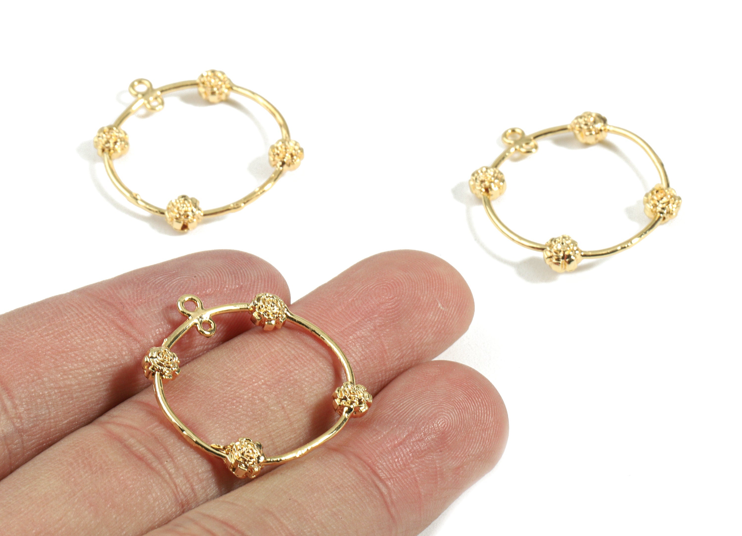 Brass Earring Wire Flower Connector - Brass Round Earring Connector - 2 Hole - 18K Real Gold Plated Brass - 20.58x11.16x2.03mm - RGP2443 - DOMEDBAZAAR