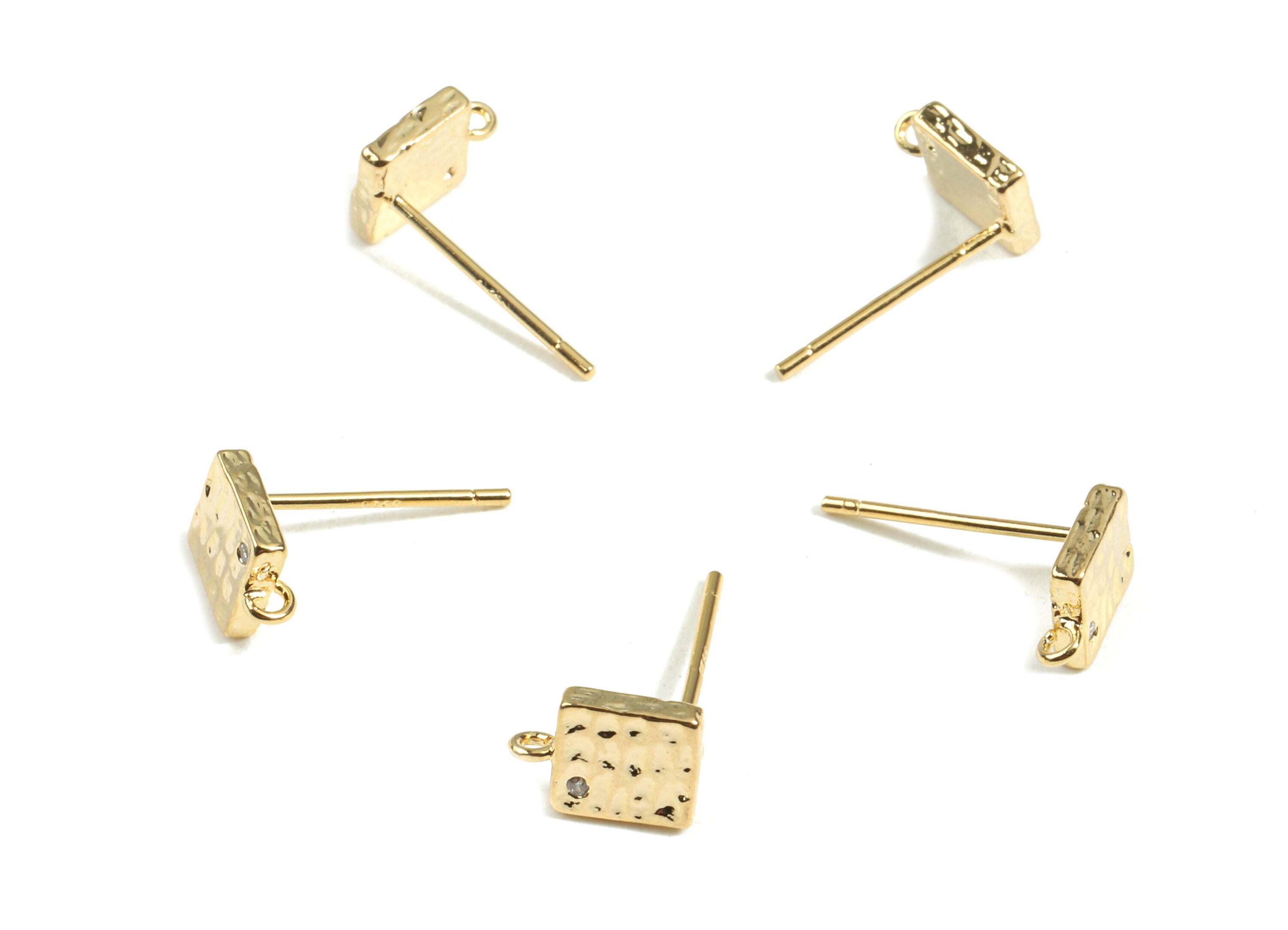Brass Square Earring Stud - Brass Square Earring Post With Loop - 18K Real Gold Plated Brass - Jewelry Supplies - 7.93x5.71x1.56mm - RGP2405 - DOMEDBAZAAR