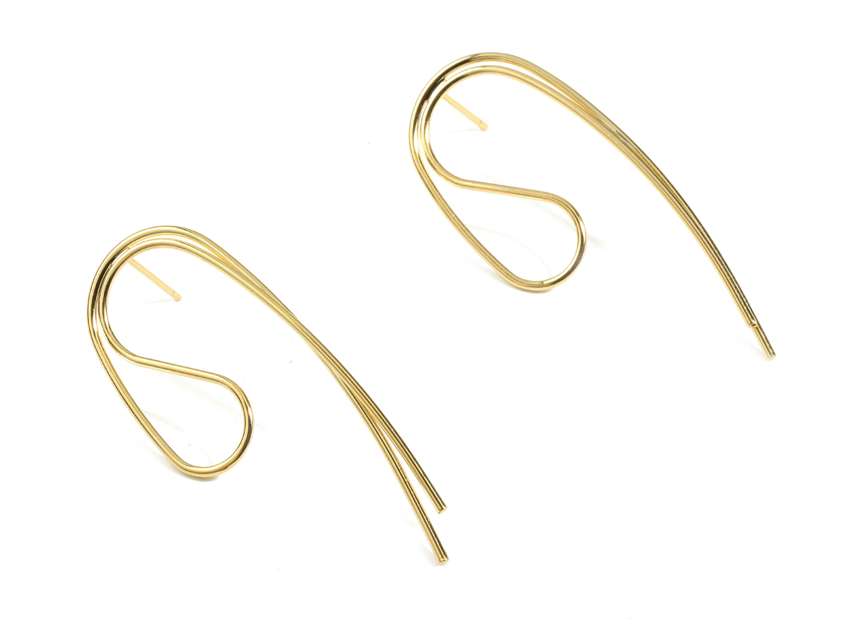 Brass Wire Earring Stud - Brass Wire Earring Post - 18K Real Gold Plated Brass - Jewelry Supplies - 44.56x18.45x1.63mm - RGP2367 - DOMEDBAZAAR
