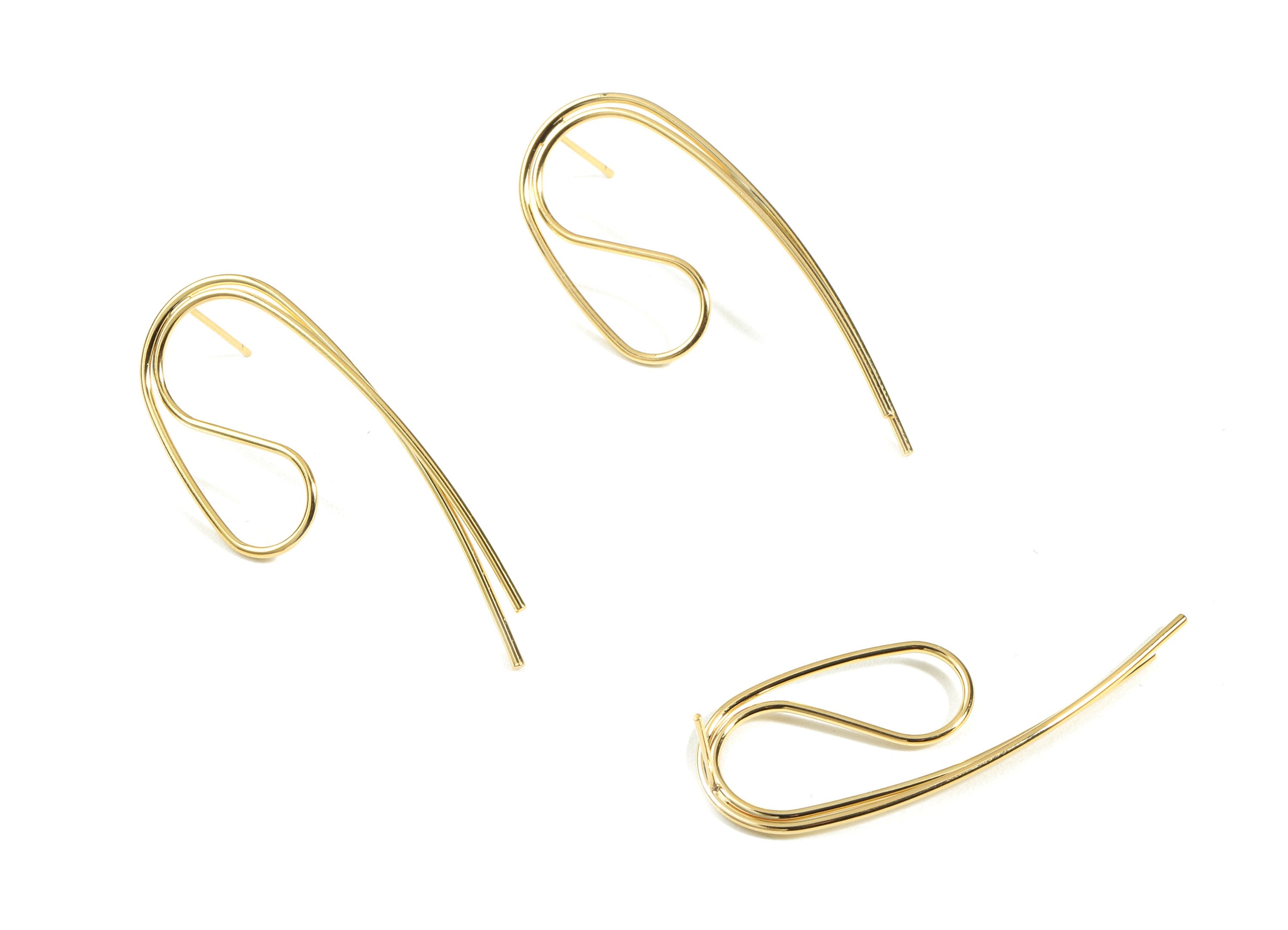 Brass Wire Earring Stud - Brass Wire Earring Post - 18K Real Gold Plated Brass - Jewelry Supplies - 44.56x18.45x1.63mm - RGP2367 - DOMEDBAZAAR
