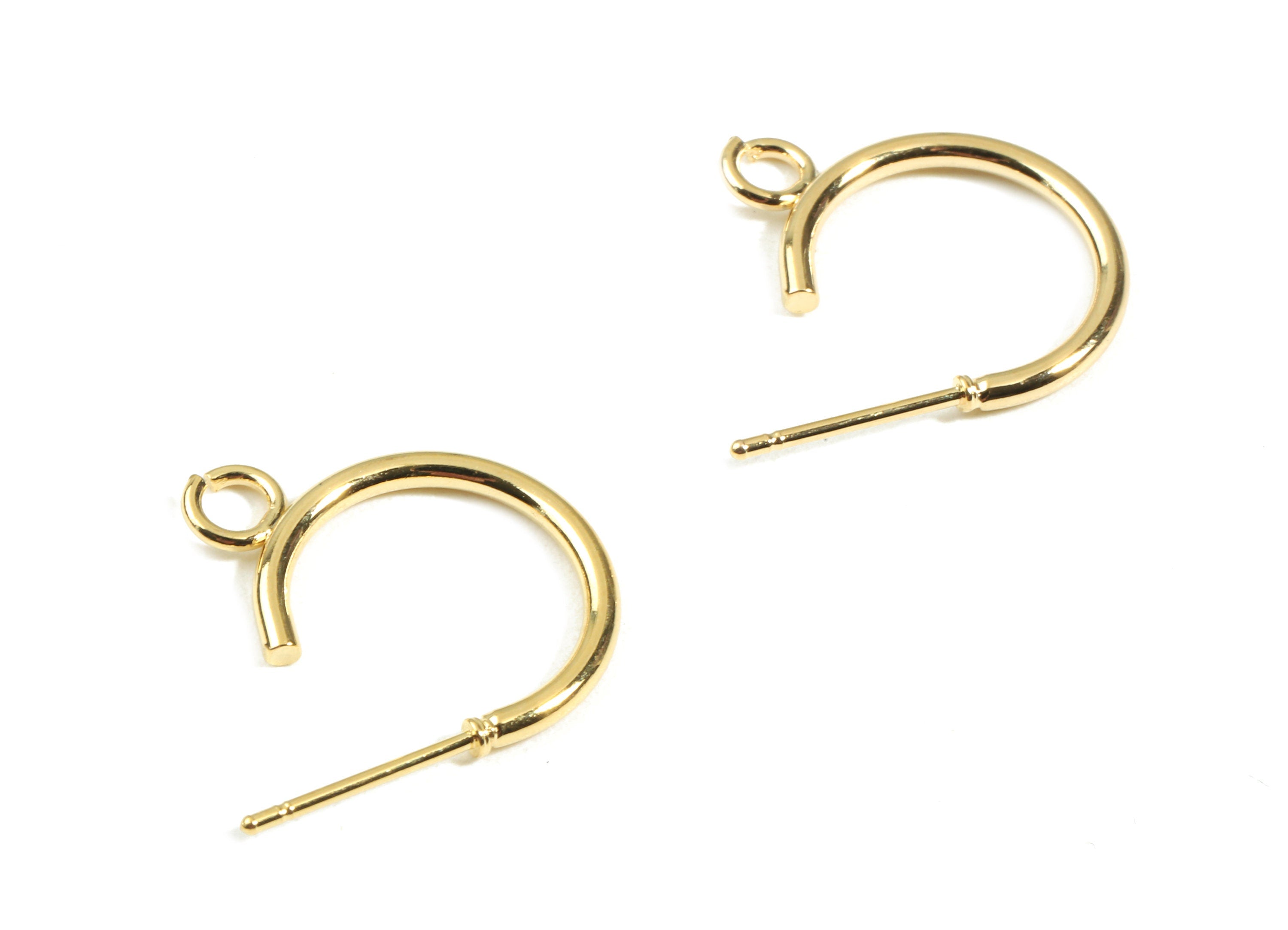 Brass C Hook With Loop - Brass C Earring Stud and Earring Post - 18K Real Gold Plated Brass - Jewelry Supplies - 18.76x1.73x1.55mm - RGP2382 - DOMEDBAZAAR