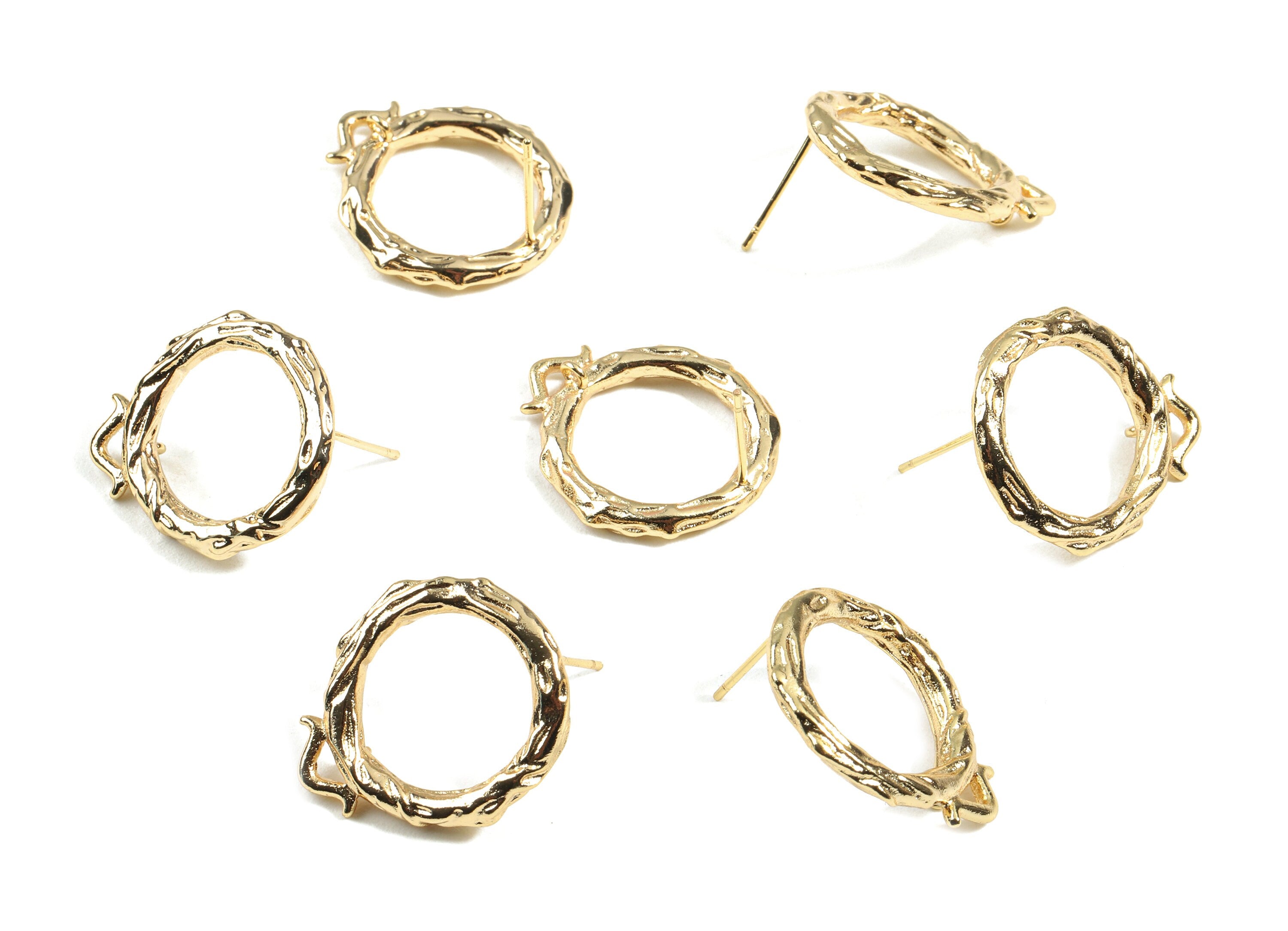 Brass Circle Earring Stud - Brass Round Earring Post With Loop - 18K Real Gold Plated Brass - Jewelry Supplies - 22.1x19.37x2.87mm - RGP2355 - DOMEDBAZAAR