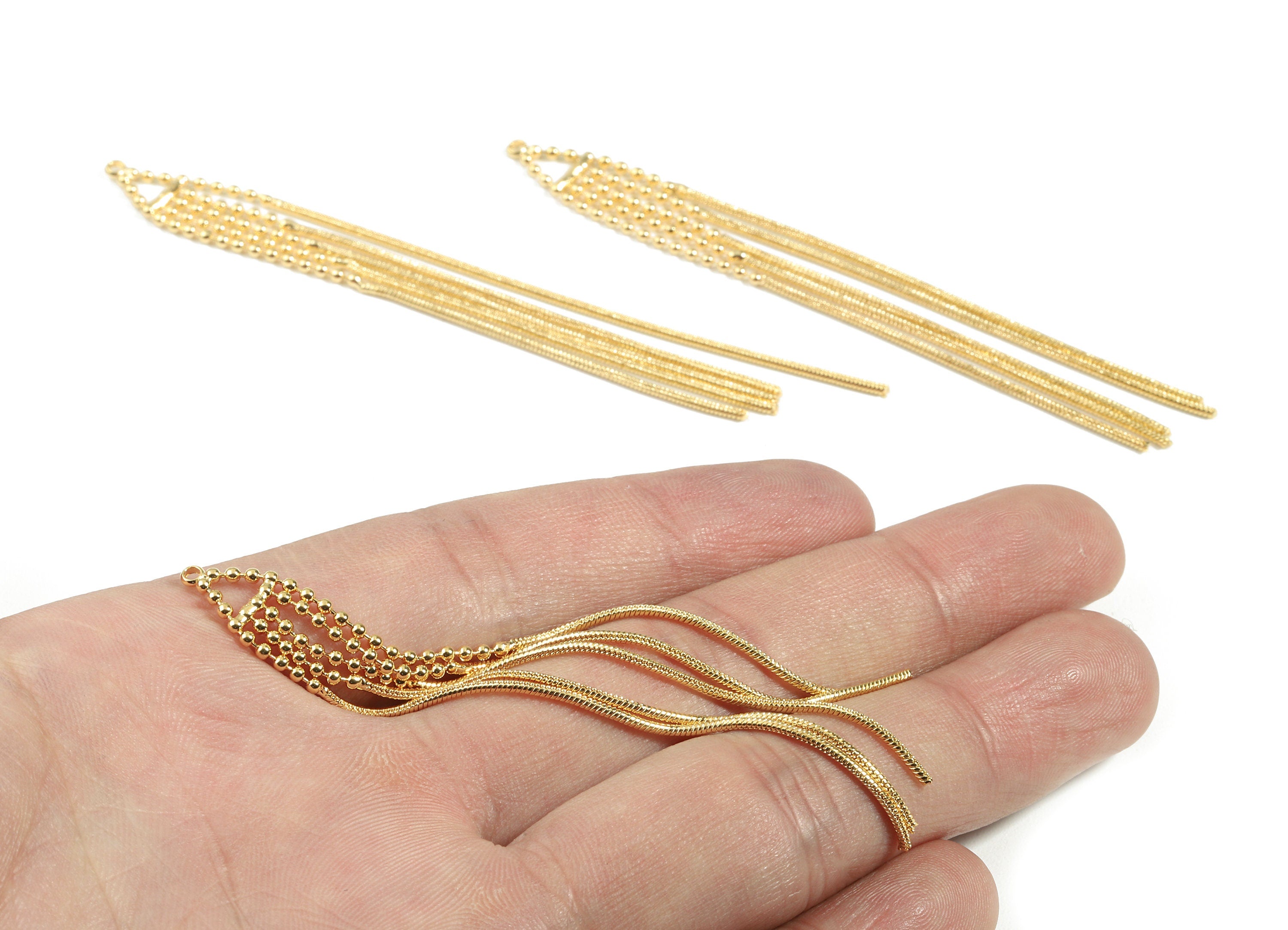 Brass Chain Tassel Earring Charms - Brass Snake ball Chain Charms - 18k Real Gold Plated Brass - Jewelry Supplies - 88x7.72x1.57mm - RGP2381 - DOMEDBAZAAR