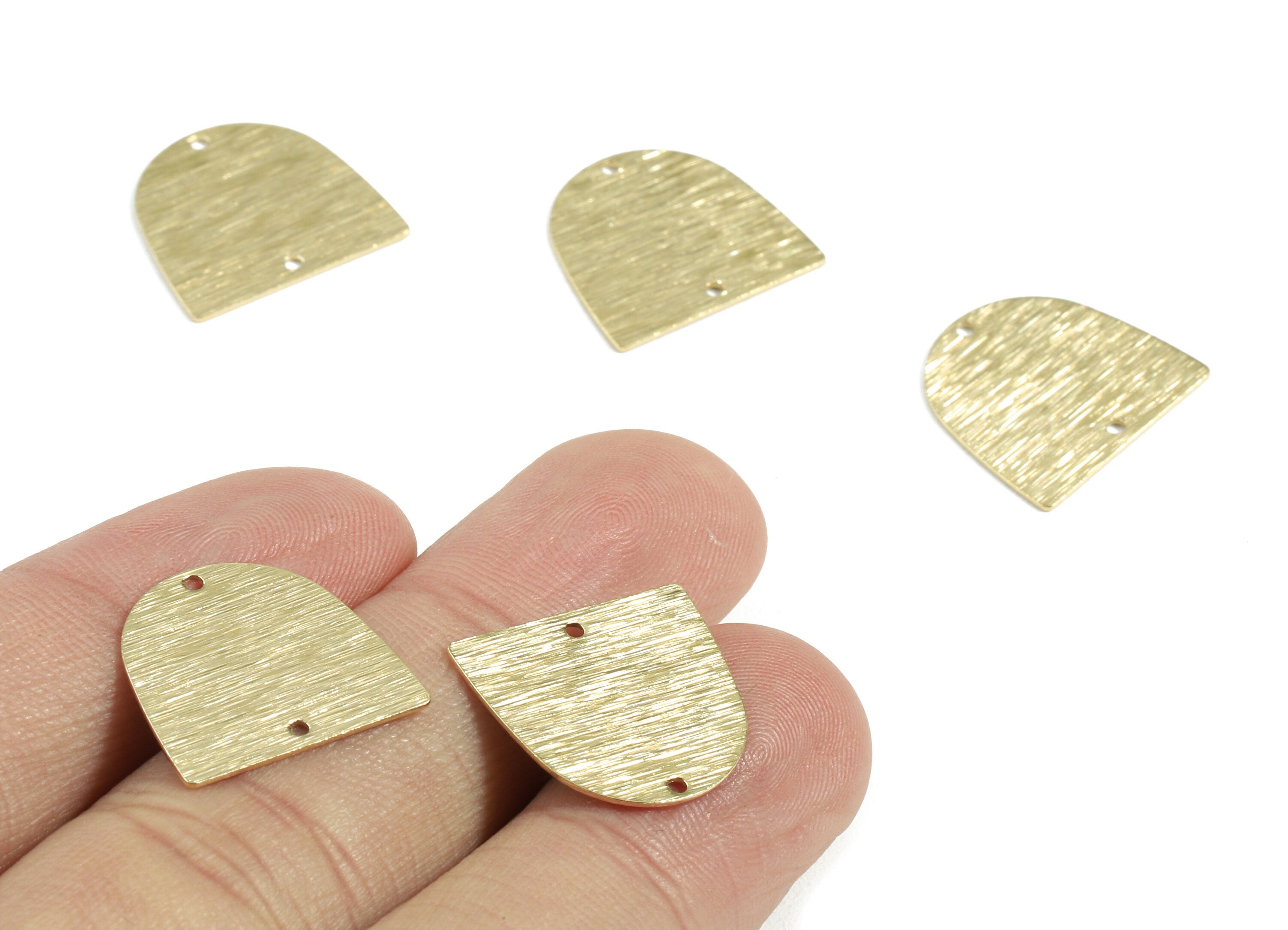 Brass D Connector - Raw Brass D Earring Connectors - Textured Brass 2 Hole - Jewelry Supplies - 17x16.03x0.55mm - PP3047 - DOMEDBAZAAR