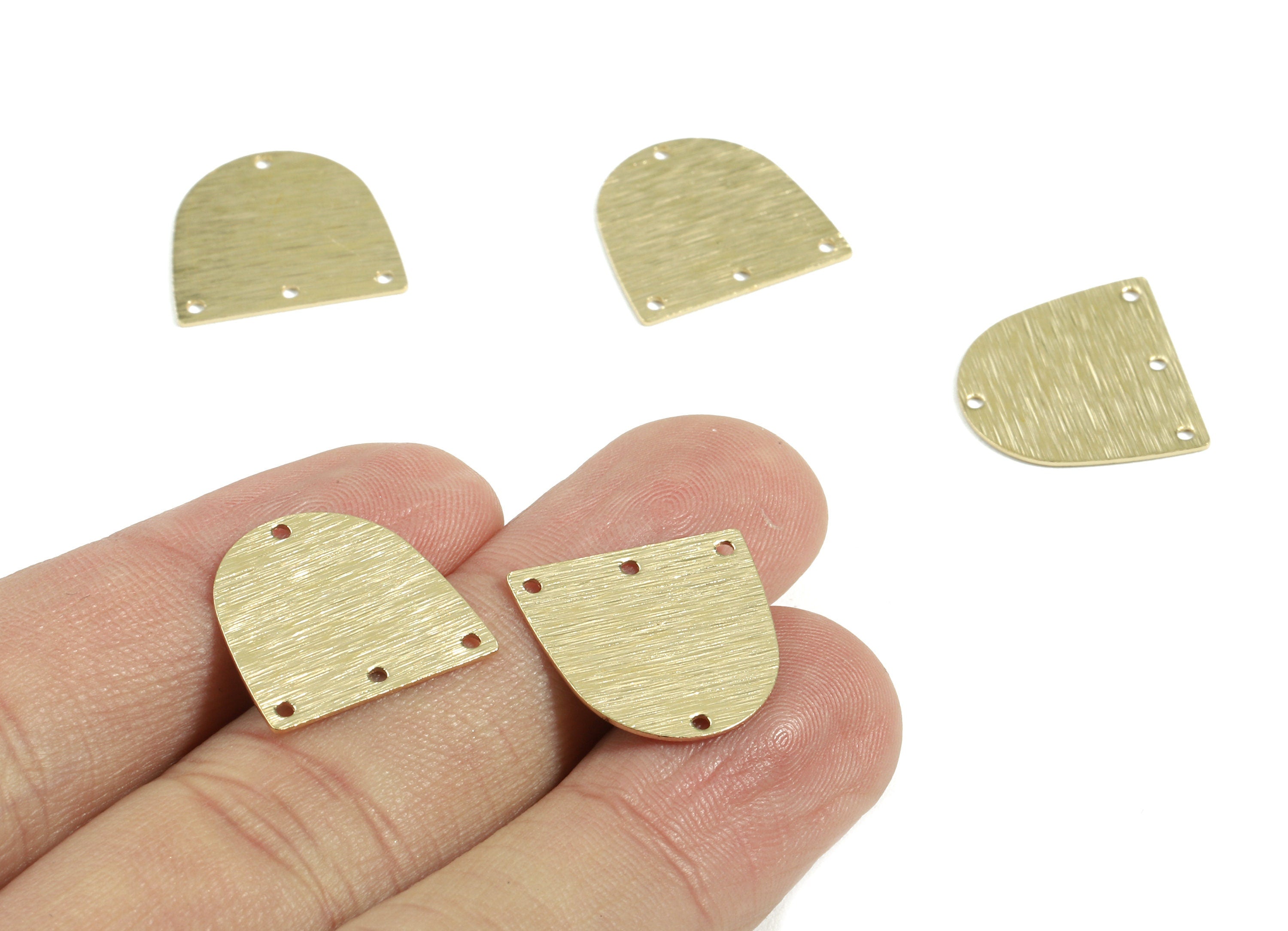 Brass D Connector - Raw Brass D Earring Connectors - Textured Brass 4 Hole - Jewelry Supplies - 17x16.04x0.54mm - PP3046 - DOMEDBAZAAR