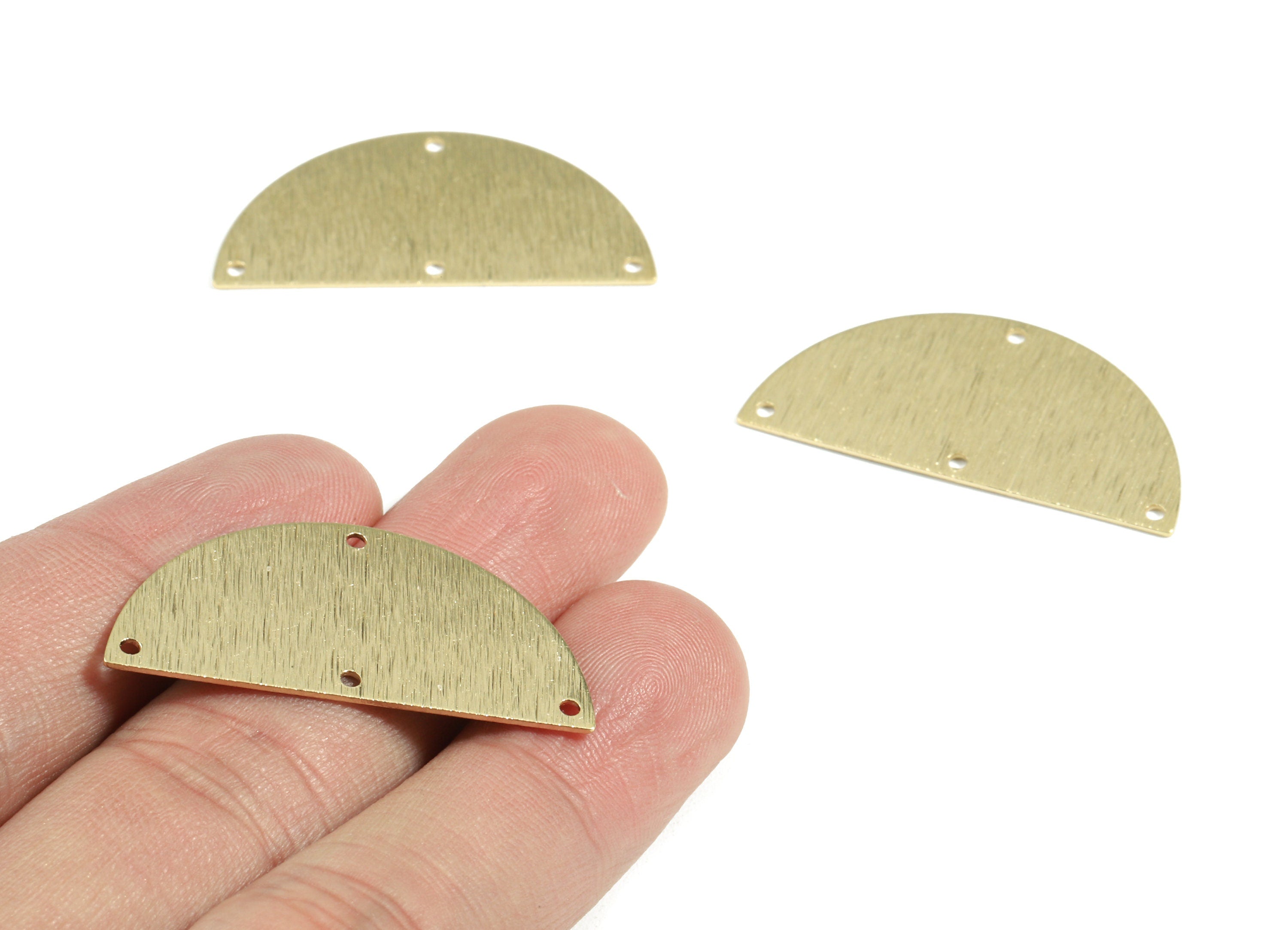 Brass Half Moon Connector - Raw Brass Semicircle Earring Connectors - Textured Brass 4 Hole - Jewelry Supplies - 35.95x17.53x0.6mm - PP3049 - DOMEDBAZAAR