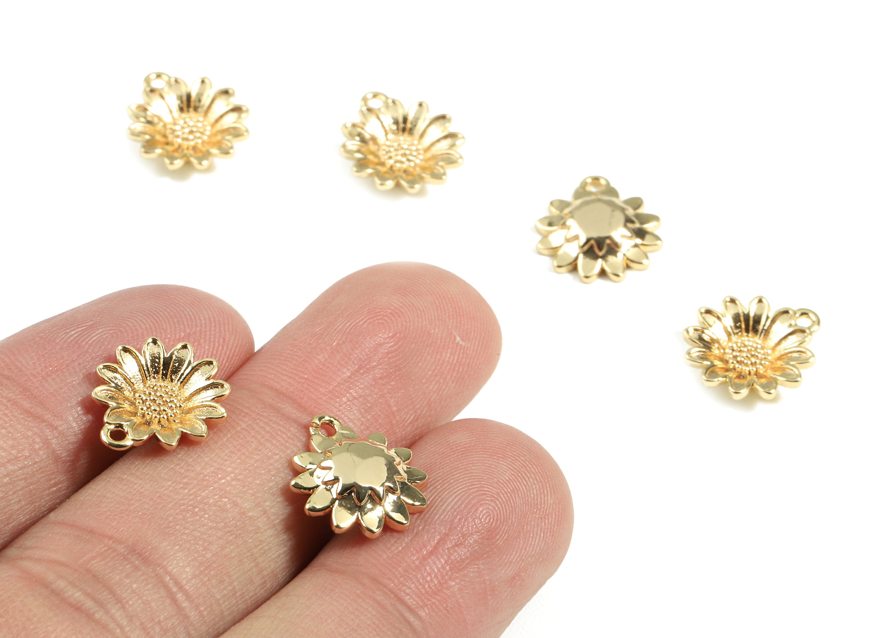 Brass Marguerite Earring Charms - Brass Daisy Earring Necklace and Pendant - 18K Real Gold Plated Brass - 13.06x11.9x1.27mm - RGP2414 - DOMEDBAZAAR