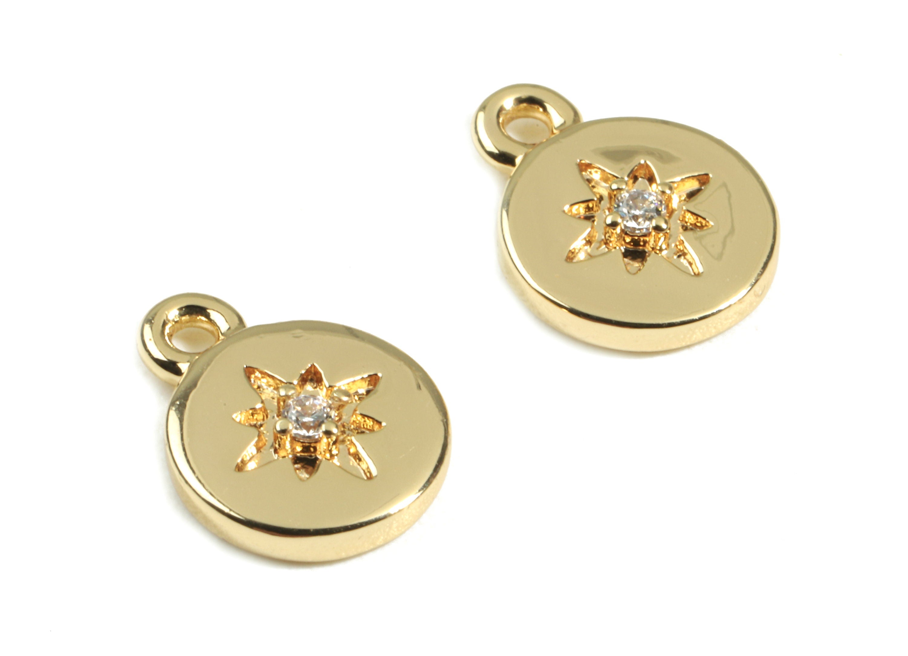 Brass Star Charms With Zircon - Brass Round Charms For Earring Necklace - 18K Real Gold Plated Brass - 10.48x8.07x2.21mm - RGP2428 - DOMEDBAZAAR