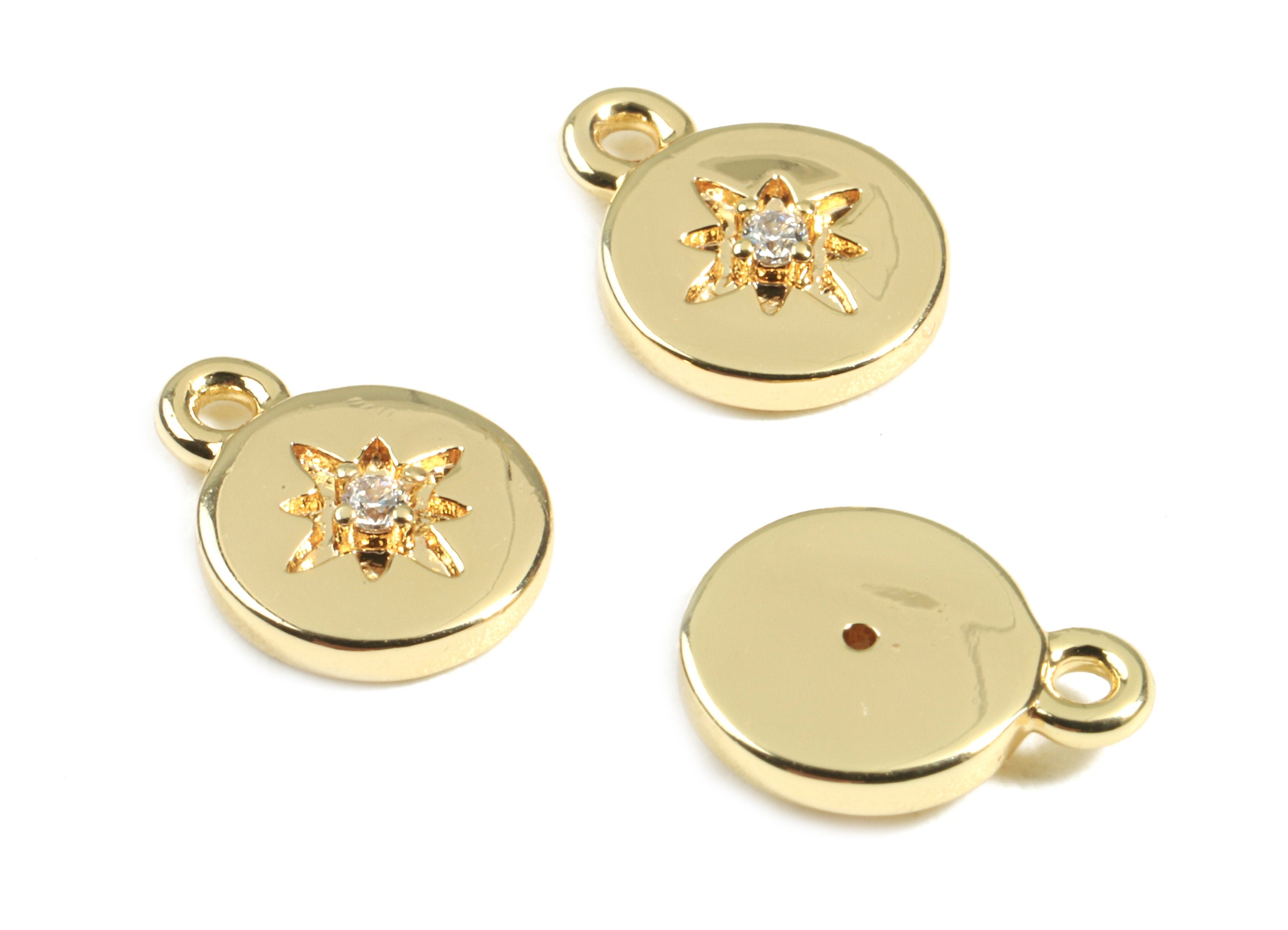 Brass Star Charms With Zircon - Brass Round Charms For Earring Necklace - 18K Real Gold Plated Brass - 10.48x8.07x2.21mm - RGP2428 - DOMEDBAZAAR