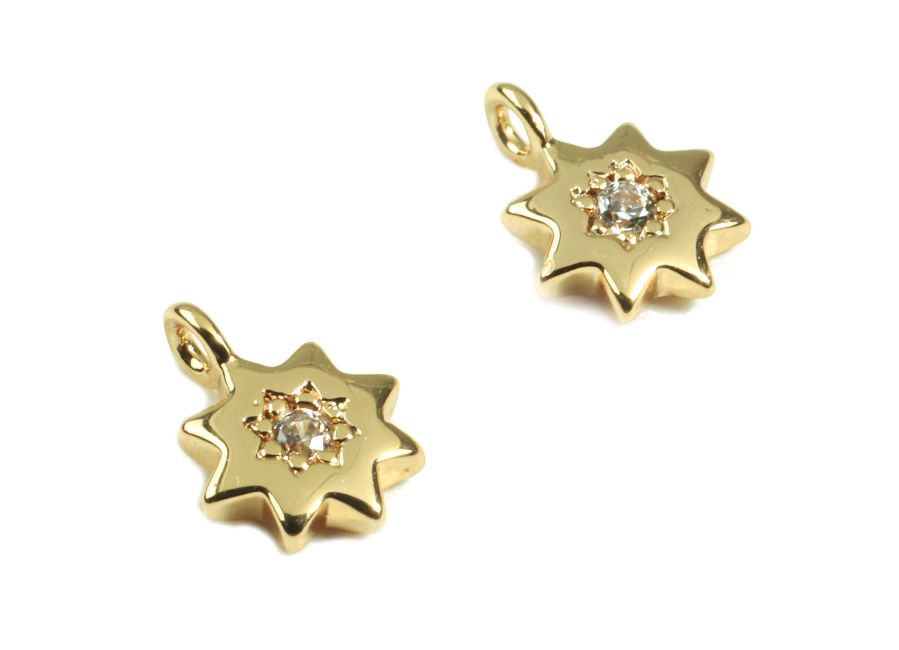 Brass Star Bracelet Charms With Zircons - Brass Star Earring Charms - 18K Real Gold Plated Brass - Jewelry Supplies - 7.05x5.2x1.4mm-RGP2406 - DOMEDBAZAAR