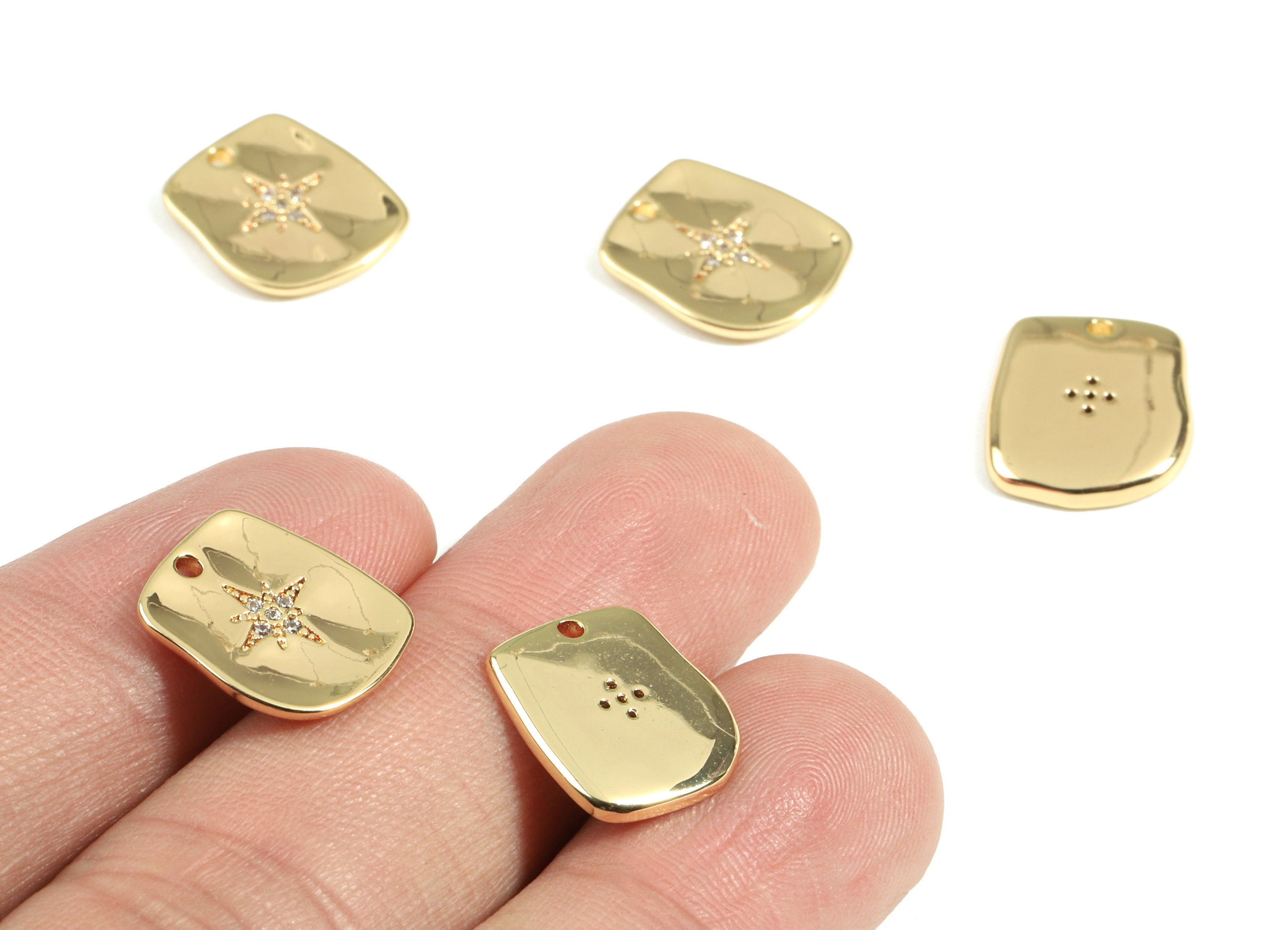 Brass Mini Star Charms With Zircon - Brass Star Charms For Earring Bracelet - 18K Real Gold Plated Brass - 13.85x11.75x1.43mm - RGP2399 - DOMEDBAZAAR