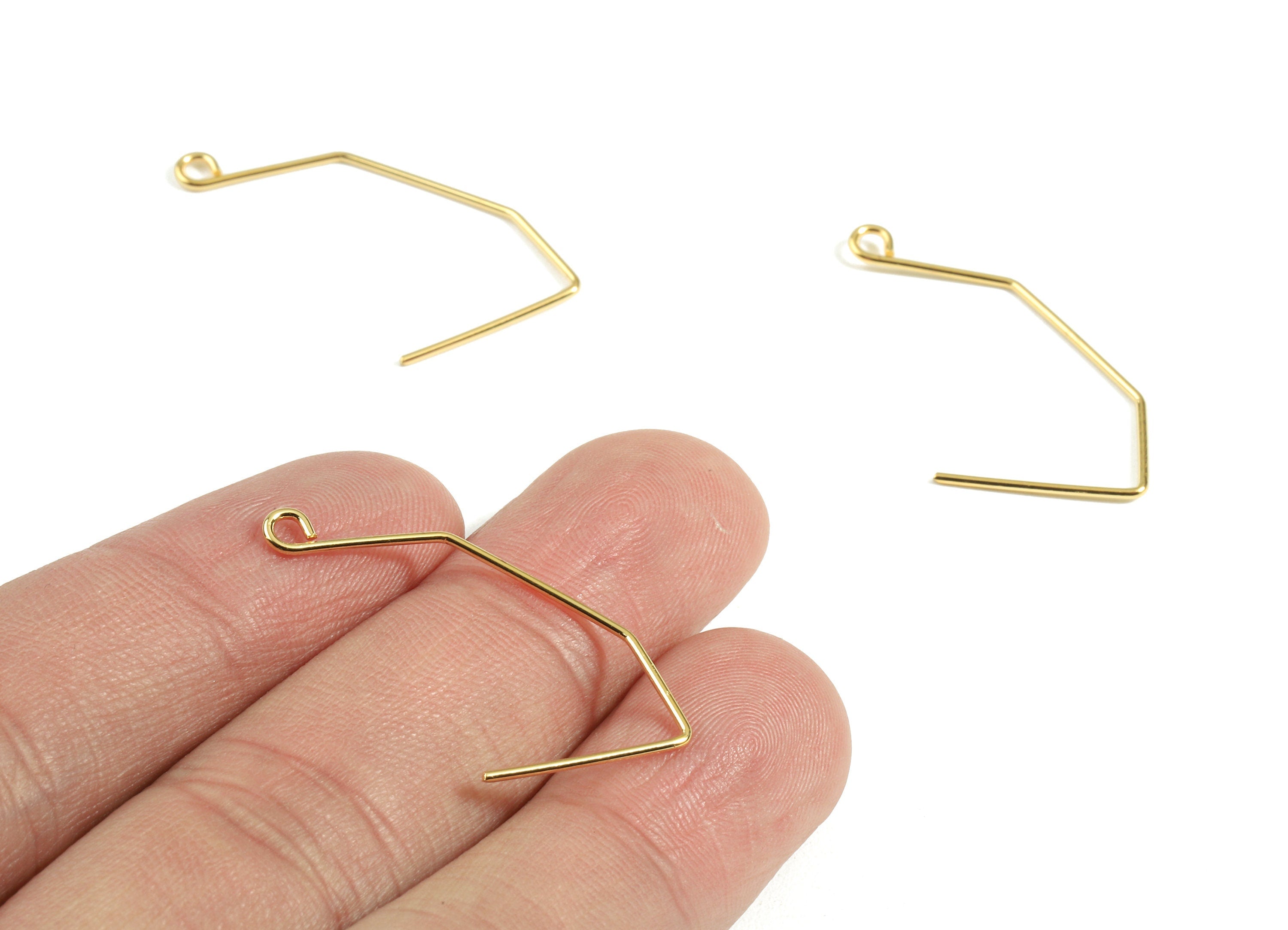 Brass Earring Wire - Brass Gold Earring Wire Charms - 18K Real Gold Plated Brass - Jewelry Supplies - 32.35x17.64x0.81mm - RGP2377 - DOMEDBAZAAR
