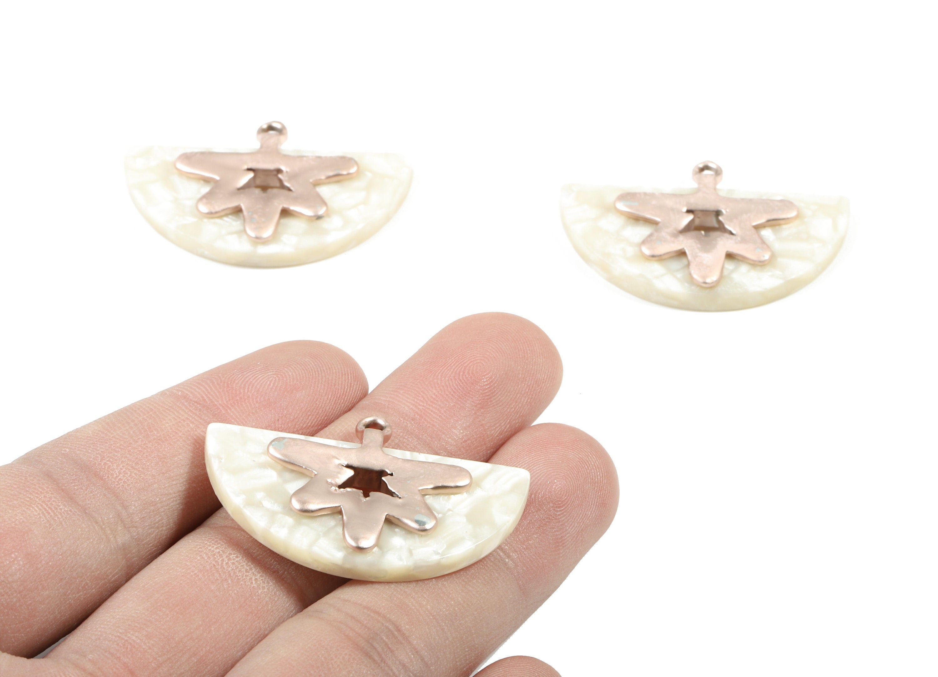 Alloy Frame Acetate Semi Circle Earring Charms - Alloy Acetate Half Oval Pendant - Color Code:A33- 38.49x25.24x4.64mm - AC1852-A33-MR - DOMEDBAZAAR