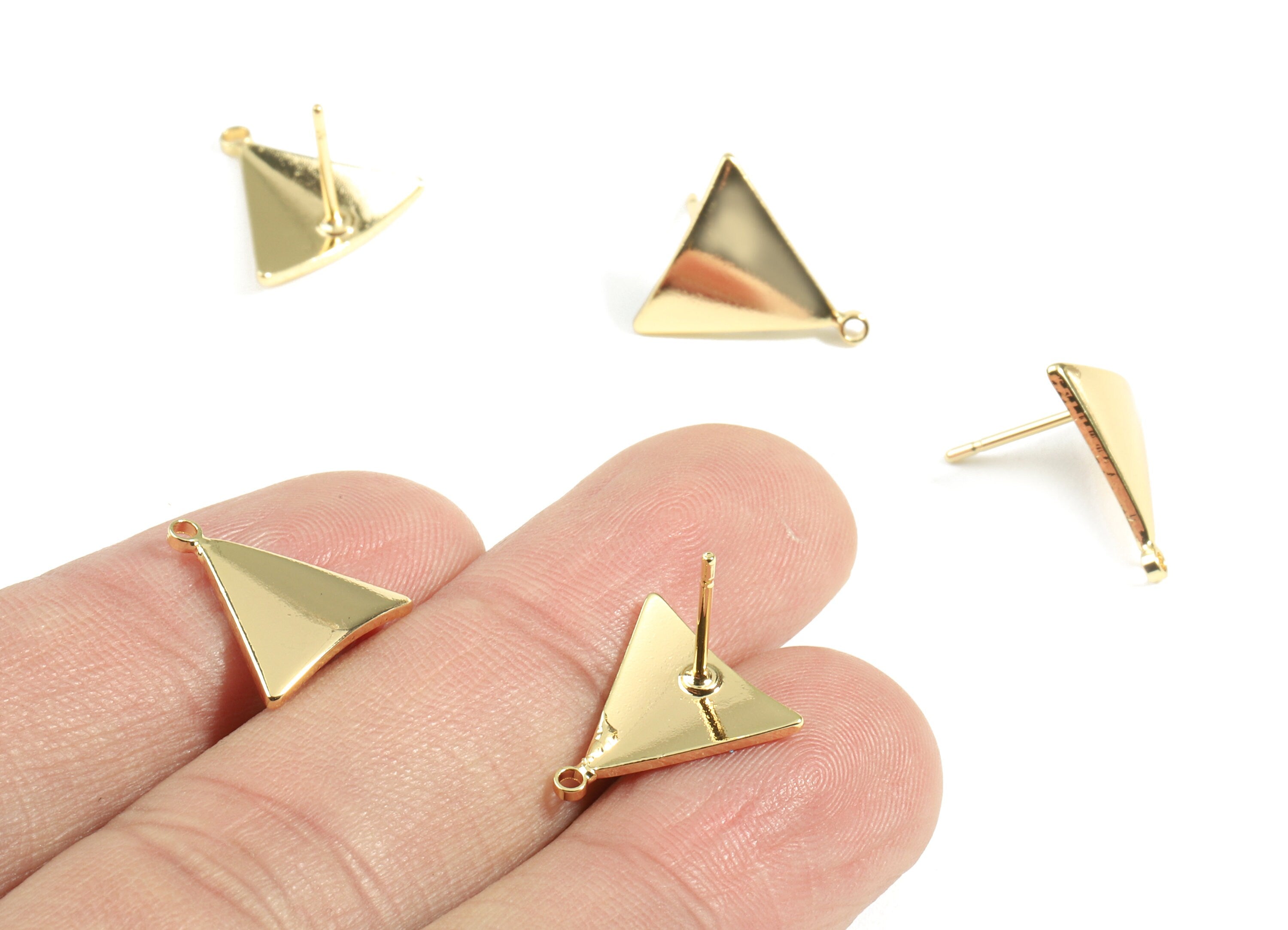 Brass Rectangle Earring Stud With Loop - Brass Rectangle Post - 18K Real Gold Plated Brass - Surgical Stud - 13.39x12.05x1.19mm - RGP2352 - DOMEDBAZAAR