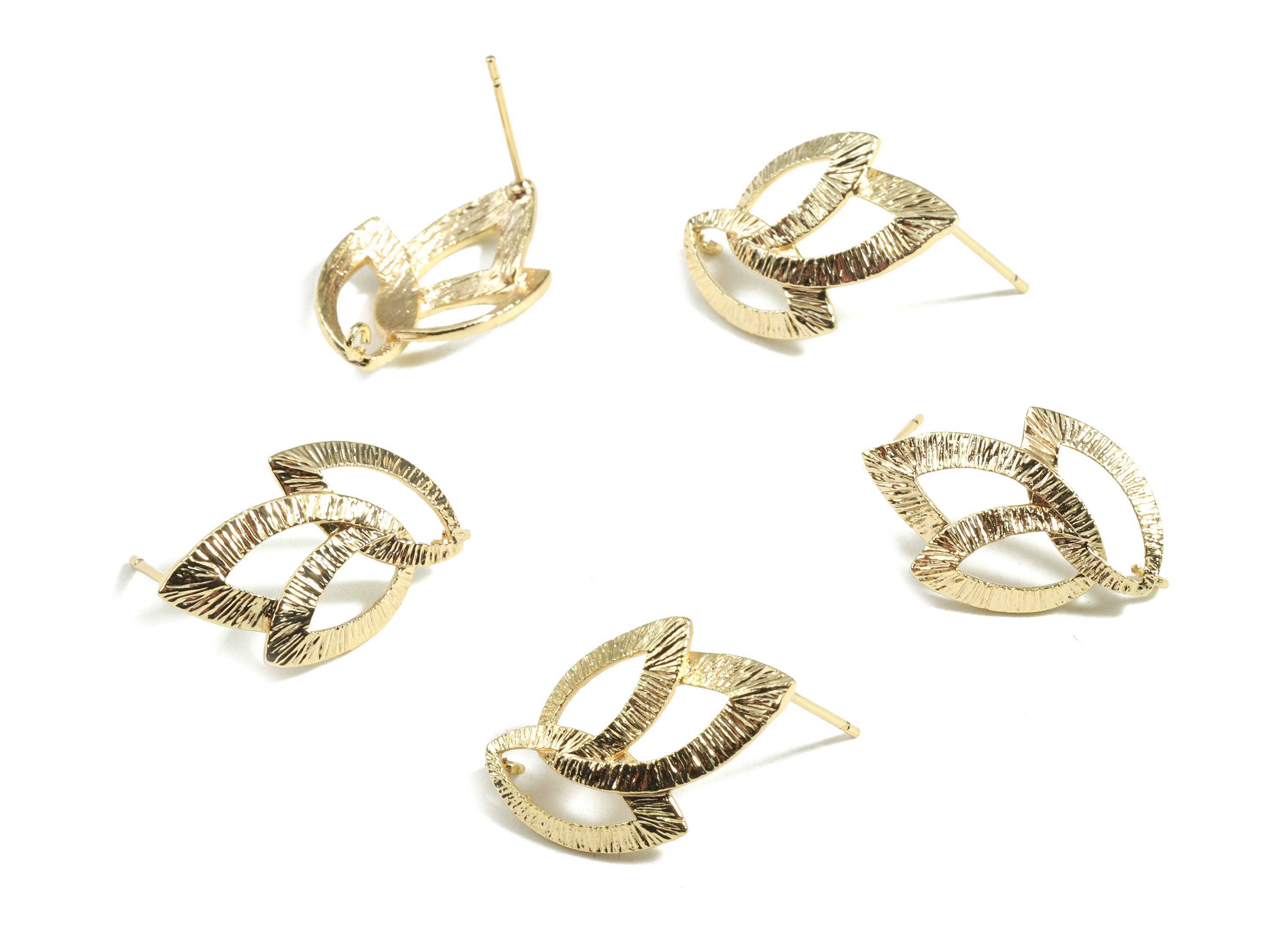 Brass Celtic Knot Earring Stud - Brass Celtic Knot Earring Post - 18K Real Gold Plated Brass - Jewelry Supplies - 22.95x14.4x1.1mm - RGP2376 - DOMEDBAZAAR