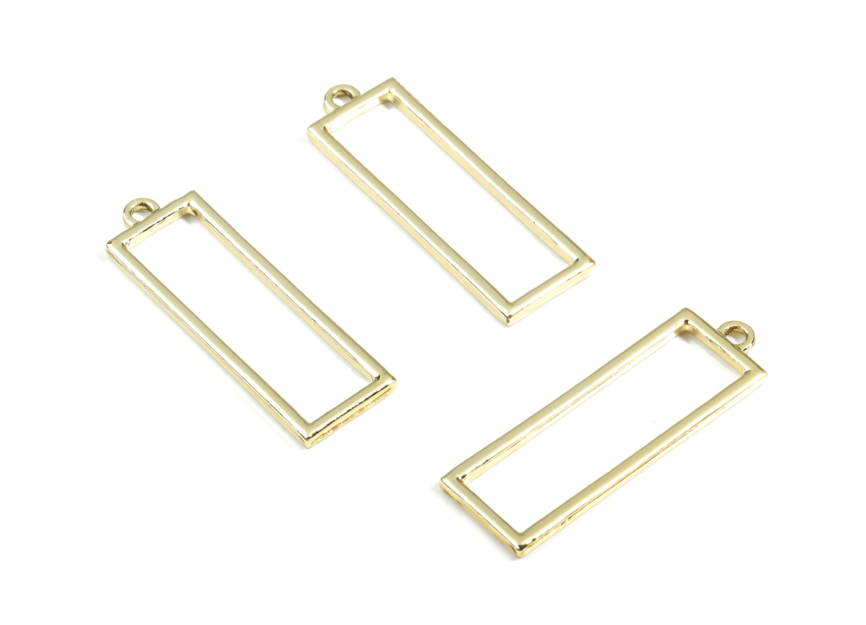 Alloy Rectangle Earring Charms - Zinc Alloy Rectangle Pendant - Gold Tone Plated - Jewelry Supplies - 42.15x13.61x2.29mm - ZZ1664 - DOMEDBAZAAR